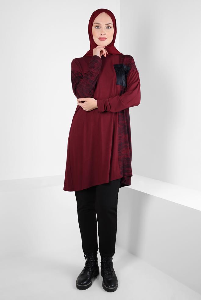 Tesettür giyim BORDO BATİK DESENLİ TUNİK 42461 - ALVİNA