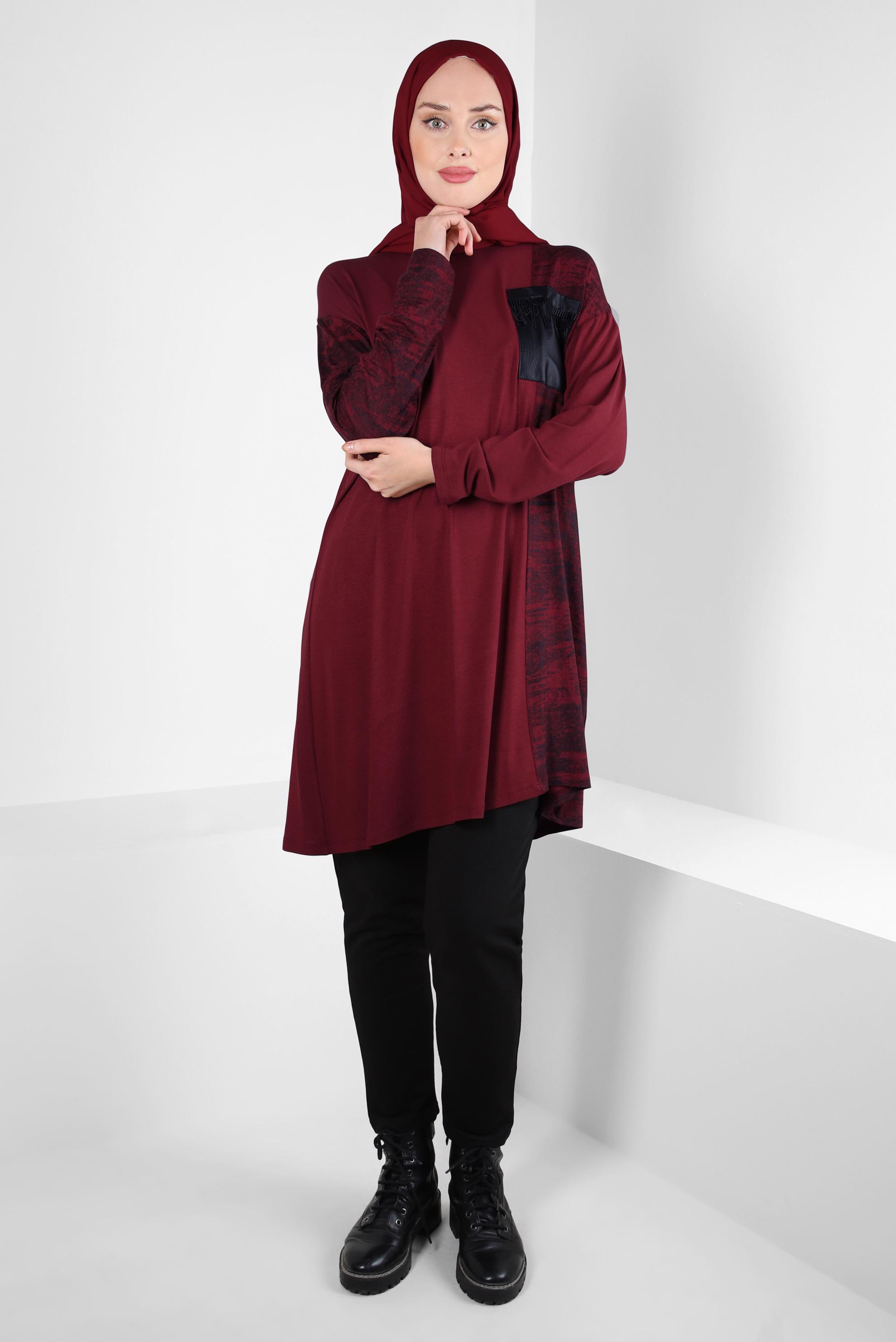 Vêtements hijab ROUGE BORDEAUX TUNIQUE À MOTIF TIE-DYE 42461