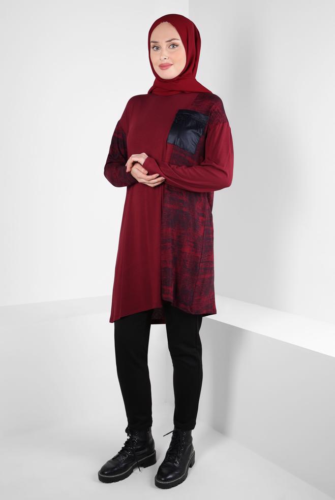 Tesettür giyim BORDO BATİK DESENLİ TUNİK 42461 - ALVİNA
