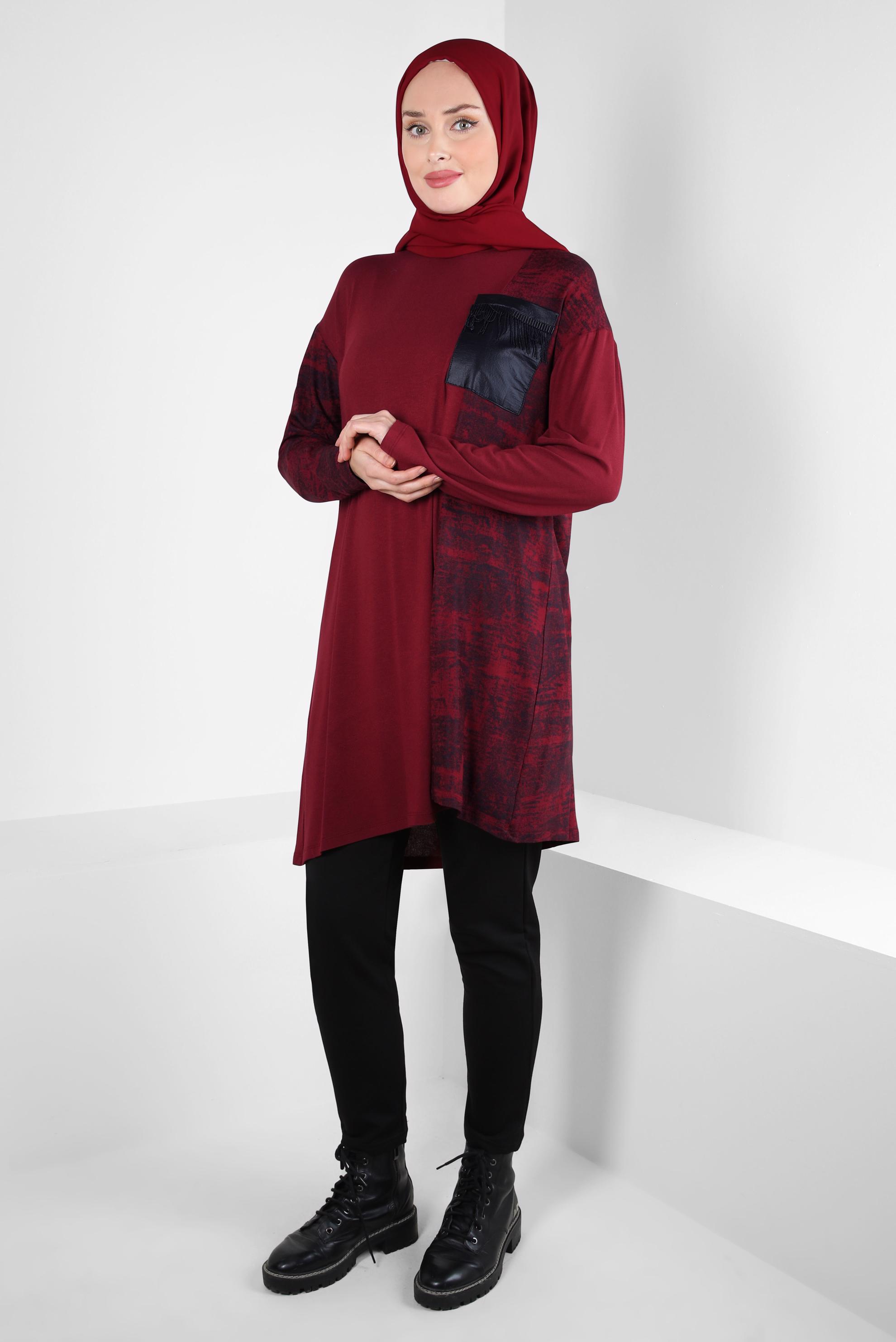 Vêtements hijab ROUGE BORDEAUX TUNIQUE À MOTIF TIE-DYE 42461