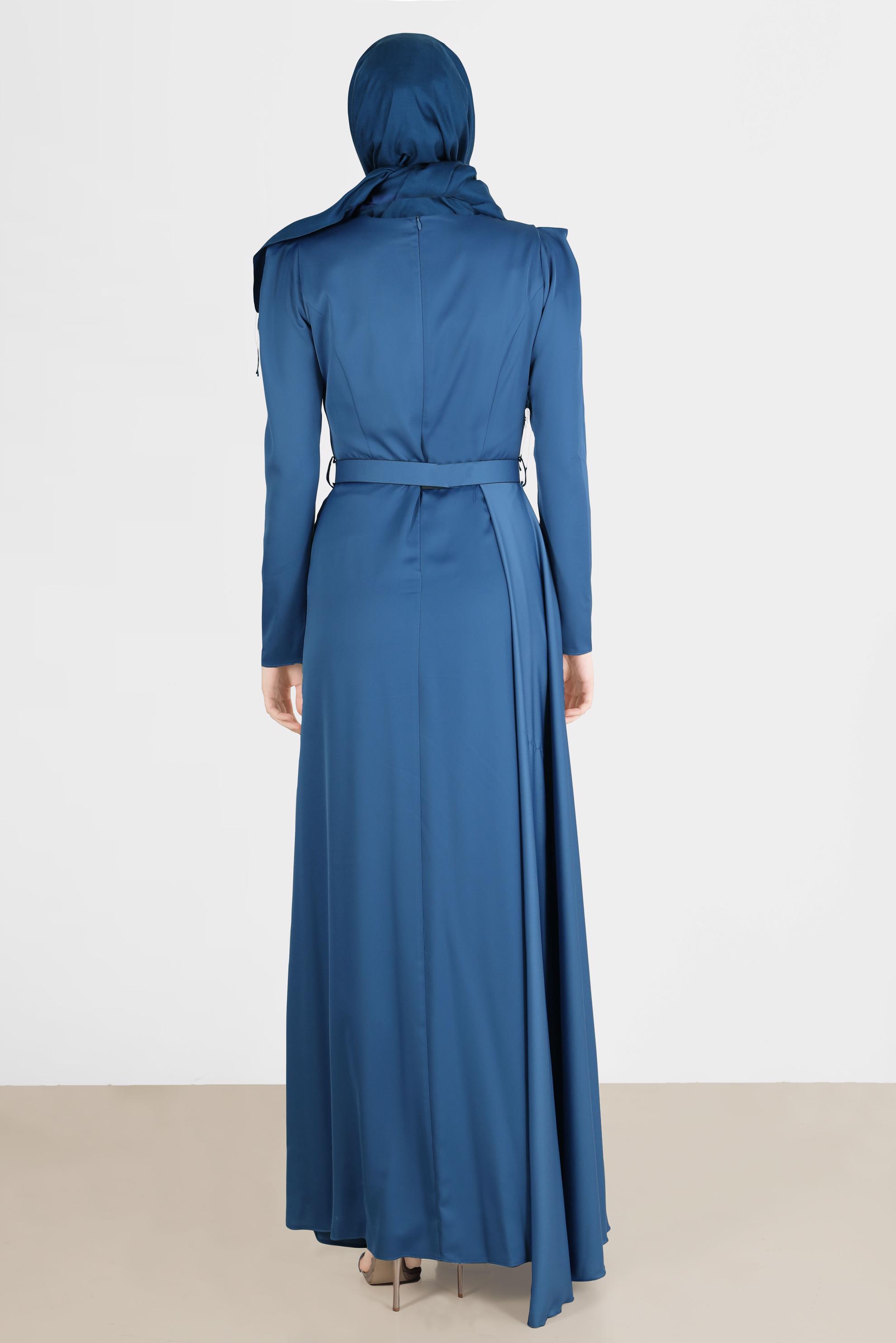 Tesettür giyim LACİVERT SATEN TESETTÜR ABİYE ELBİSE 50170