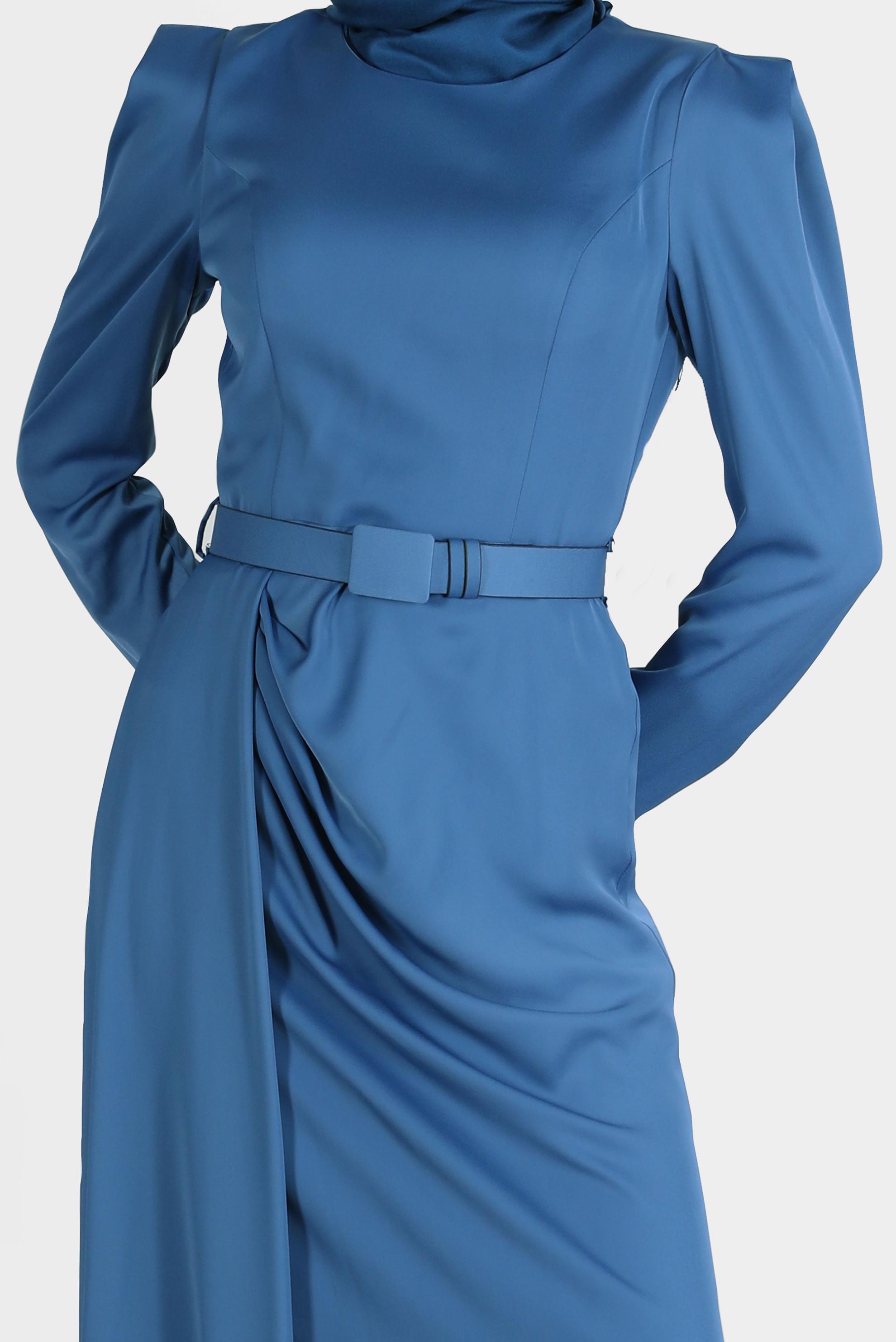 Tesettür giyim LACİVERT SATEN TESETTÜR ABİYE ELBİSE 50170