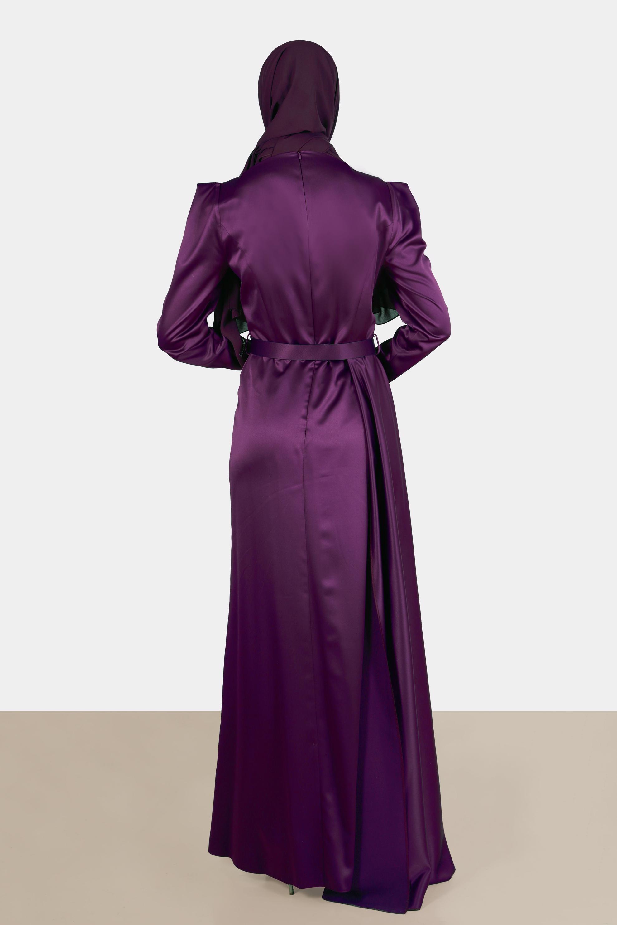 Tesettür giyim MOR SATEN TESETTÜR ABİYE ELBİSE 50170