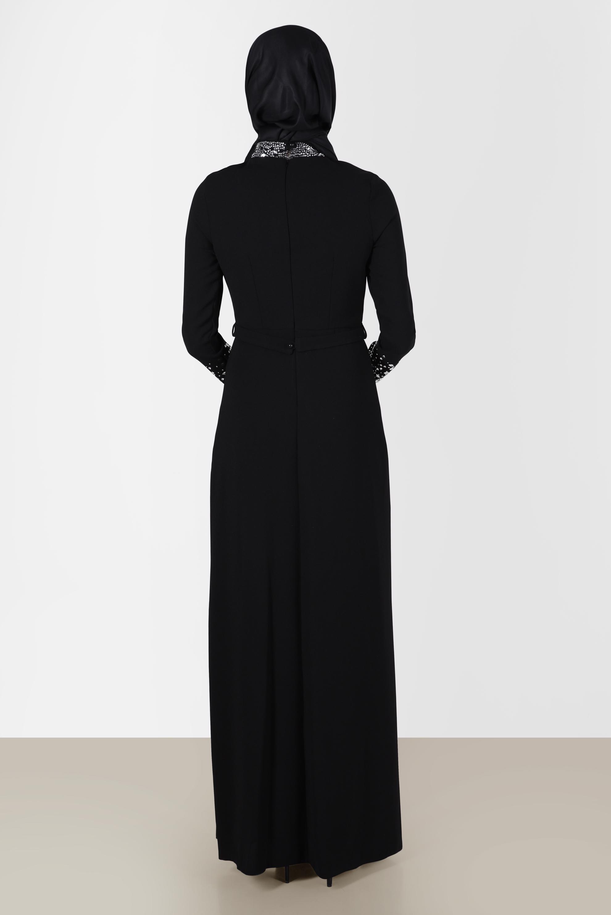 Tesettür giyim SİYAH TAŞ DETAYLI ABİYE ELBİSE 50200 