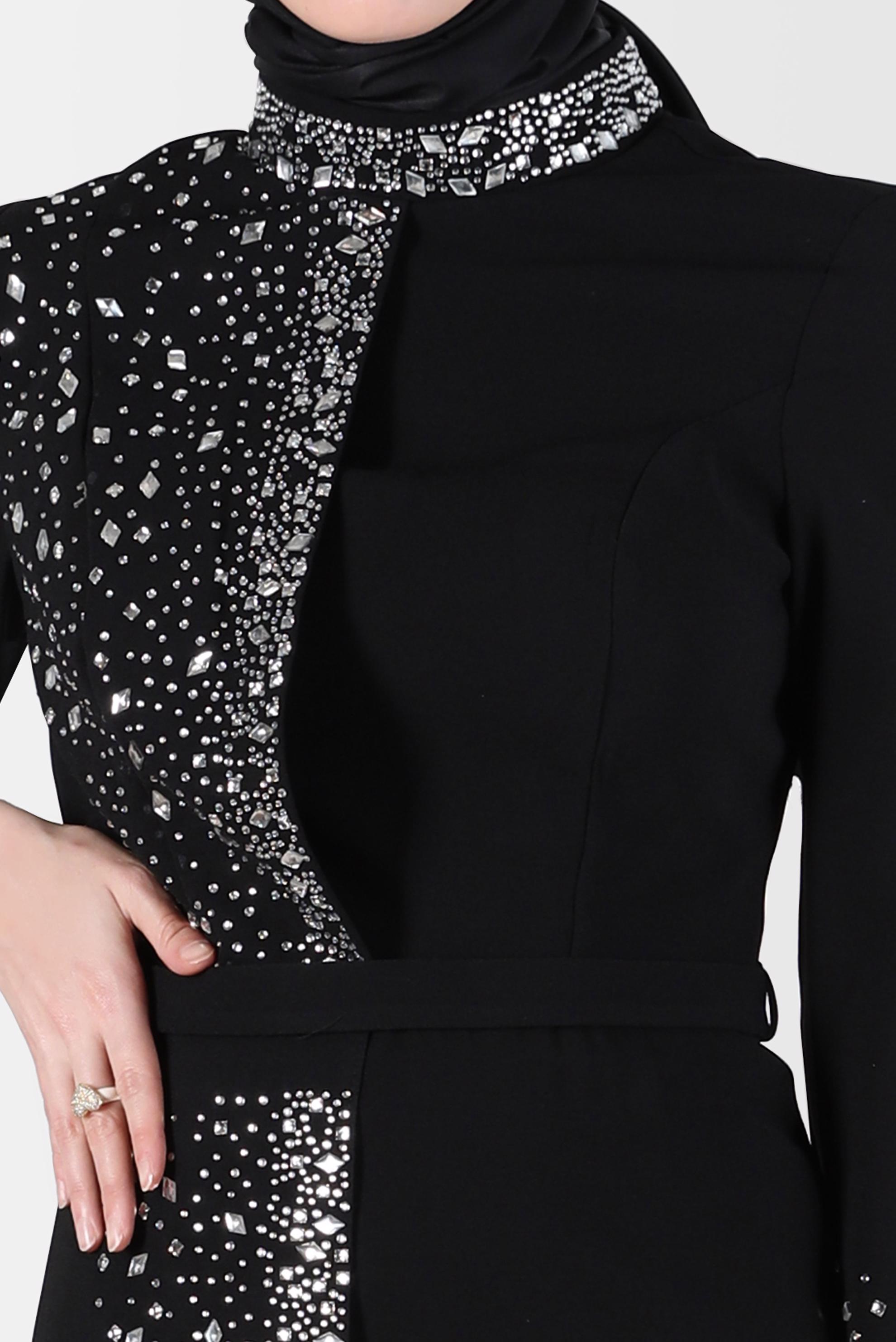 Tesettür giyim SİYAH TAŞ DETAYLI ABİYE ELBİSE 50200 