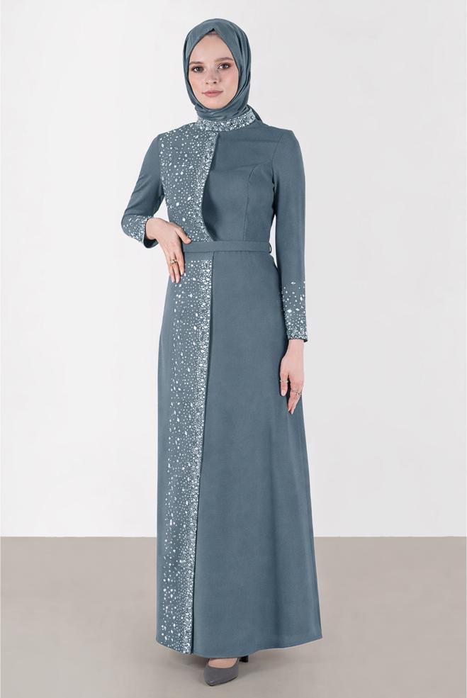 Hijab clothing GREY GEM DETAIL EVENING DRESS 50200  - ALVİNA