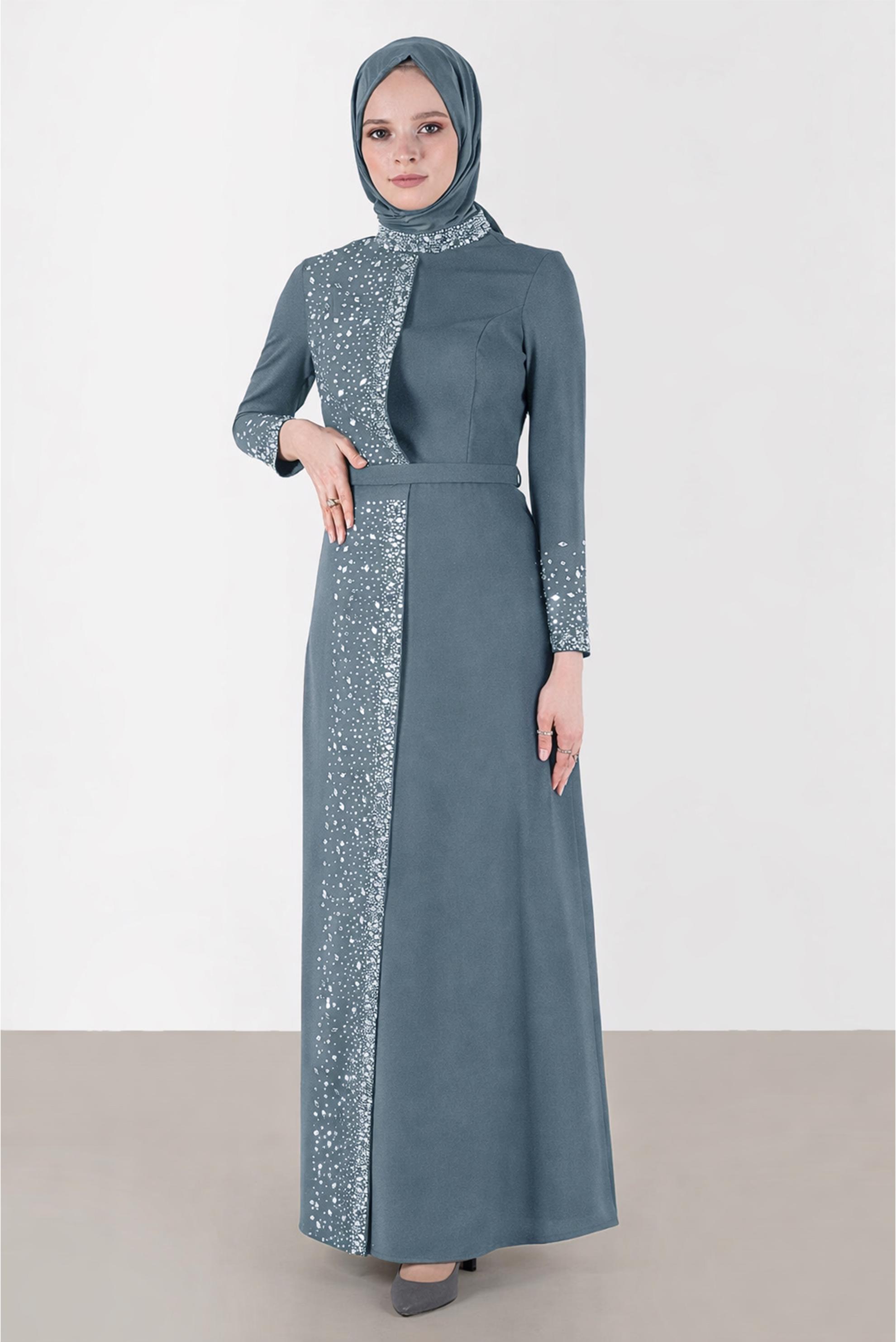 Hijab clothing GREY GEM DETAIL EVENING DRESS 50200 