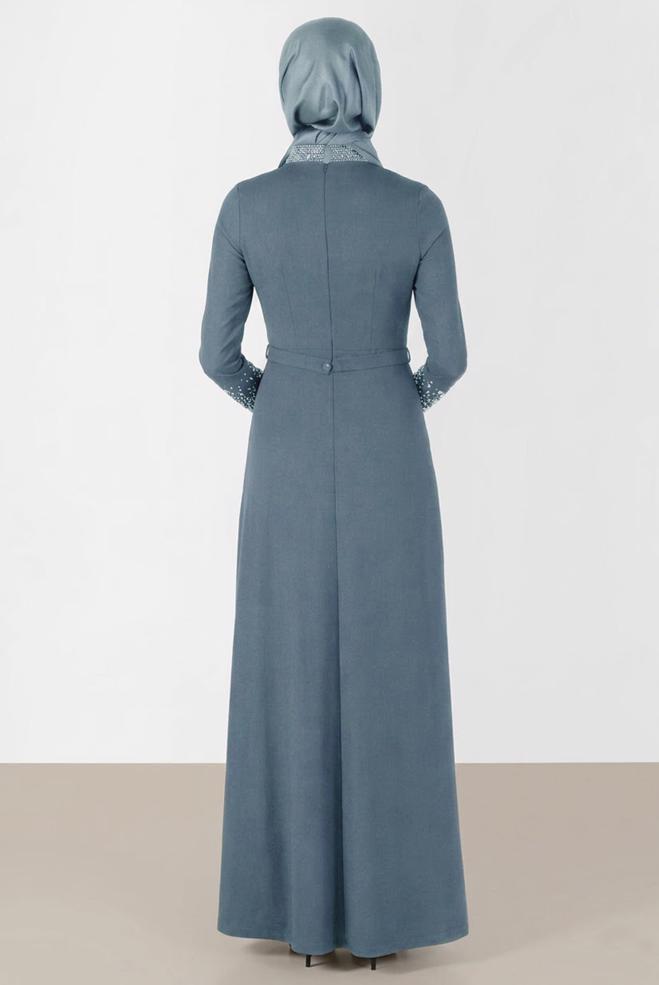 Hijab clothing GREY GEM DETAIL EVENING DRESS 50200  - ALVİNA