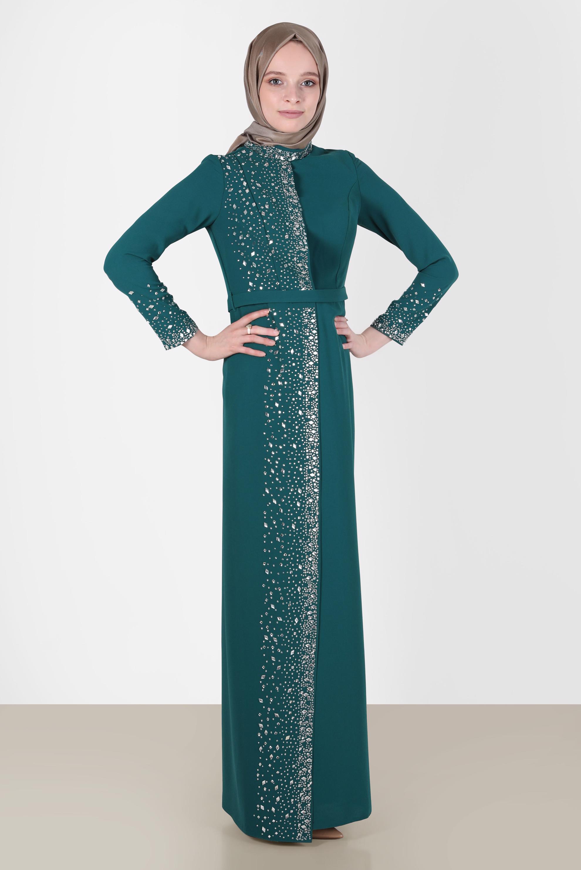 Vêtements hijab VERT ROBE DE SOIRÉE DÉTAIL GEM 50200