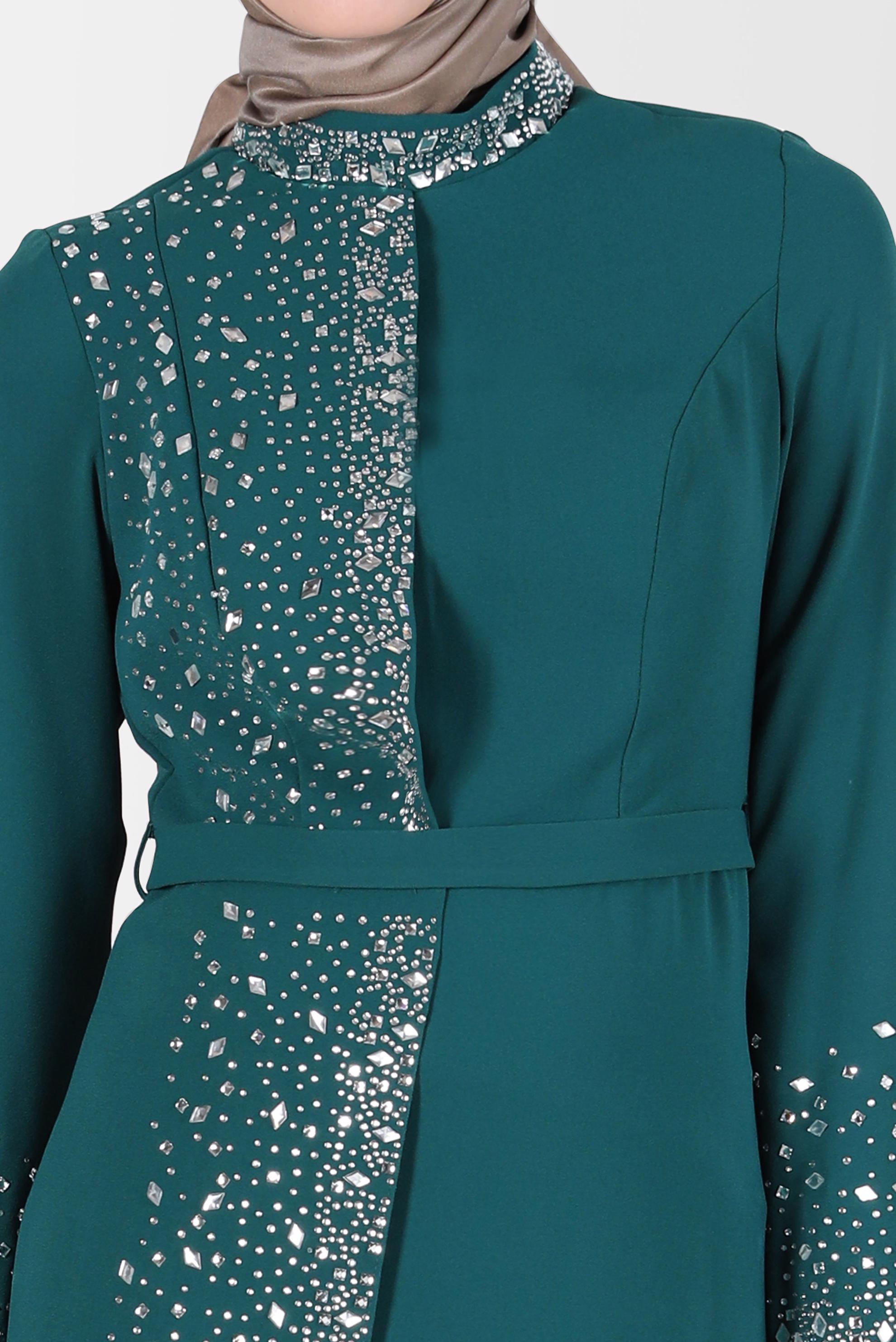 Vêtements hijab VERT ROBE DE SOIRÉE DÉTAIL GEM 50200