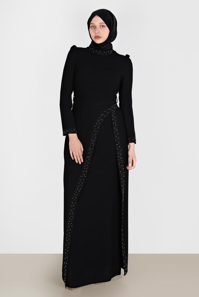Hijab clothing  BEAD EMBROIDERY DETAIL EVENING DRESS 50206  - ALVİNA