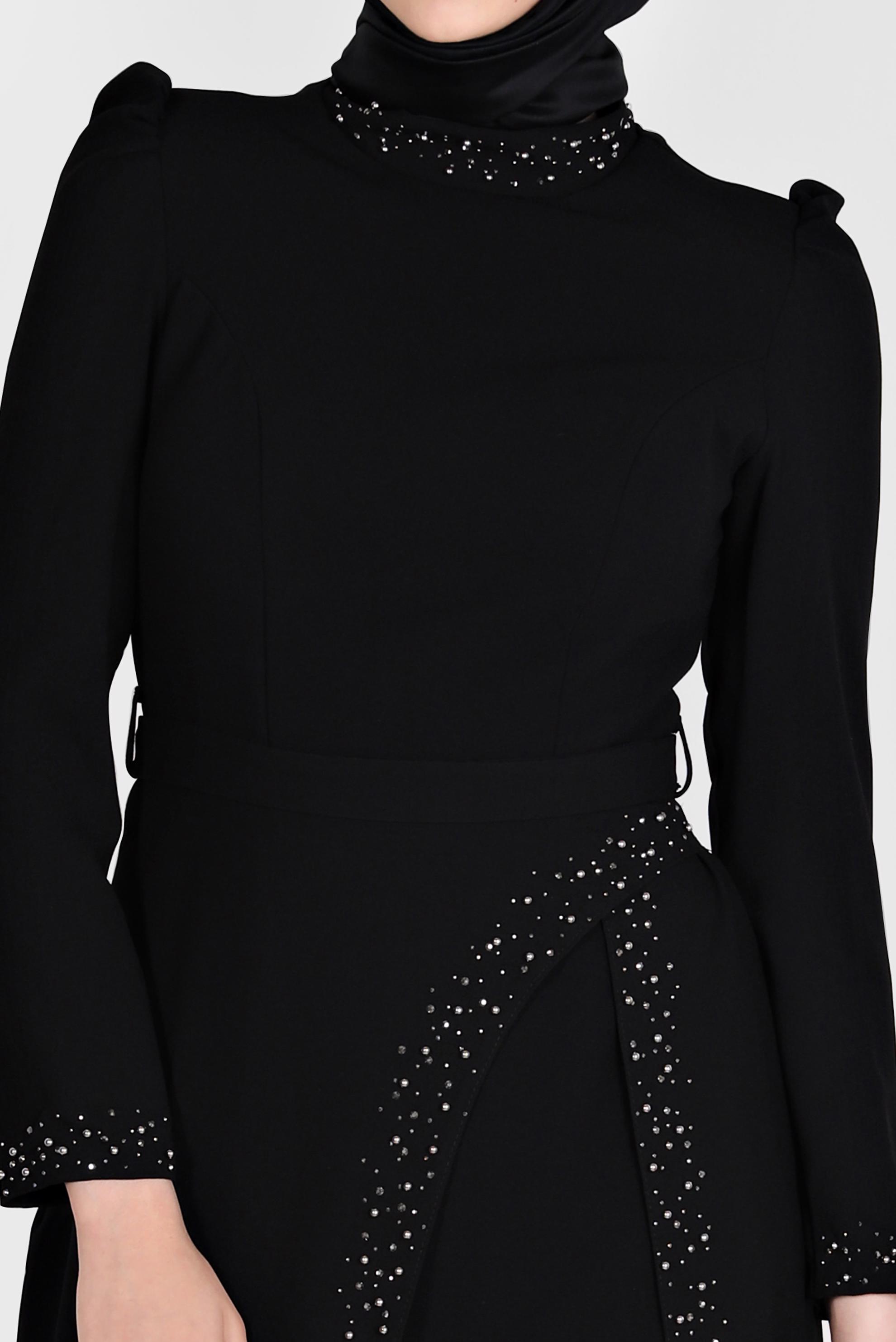 Hijab clothing BLACK BEAD EMBROIDERY DETAIL EVENING DRESS 50206 