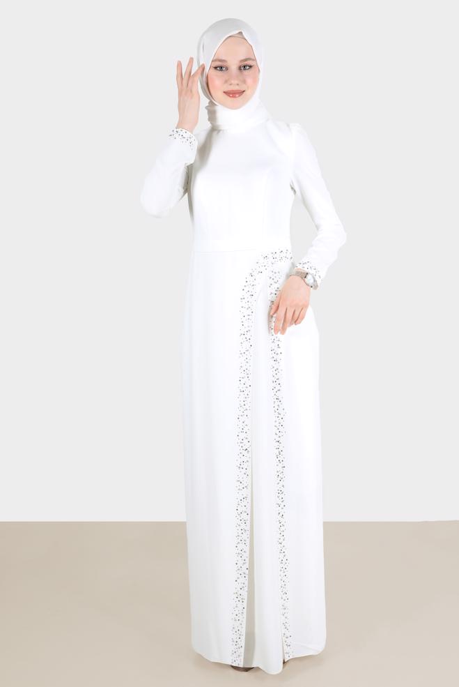 Vêtements hijab  ROBE DE SOIRÉE BRODERIE PERLES 50206 - ALVİNA