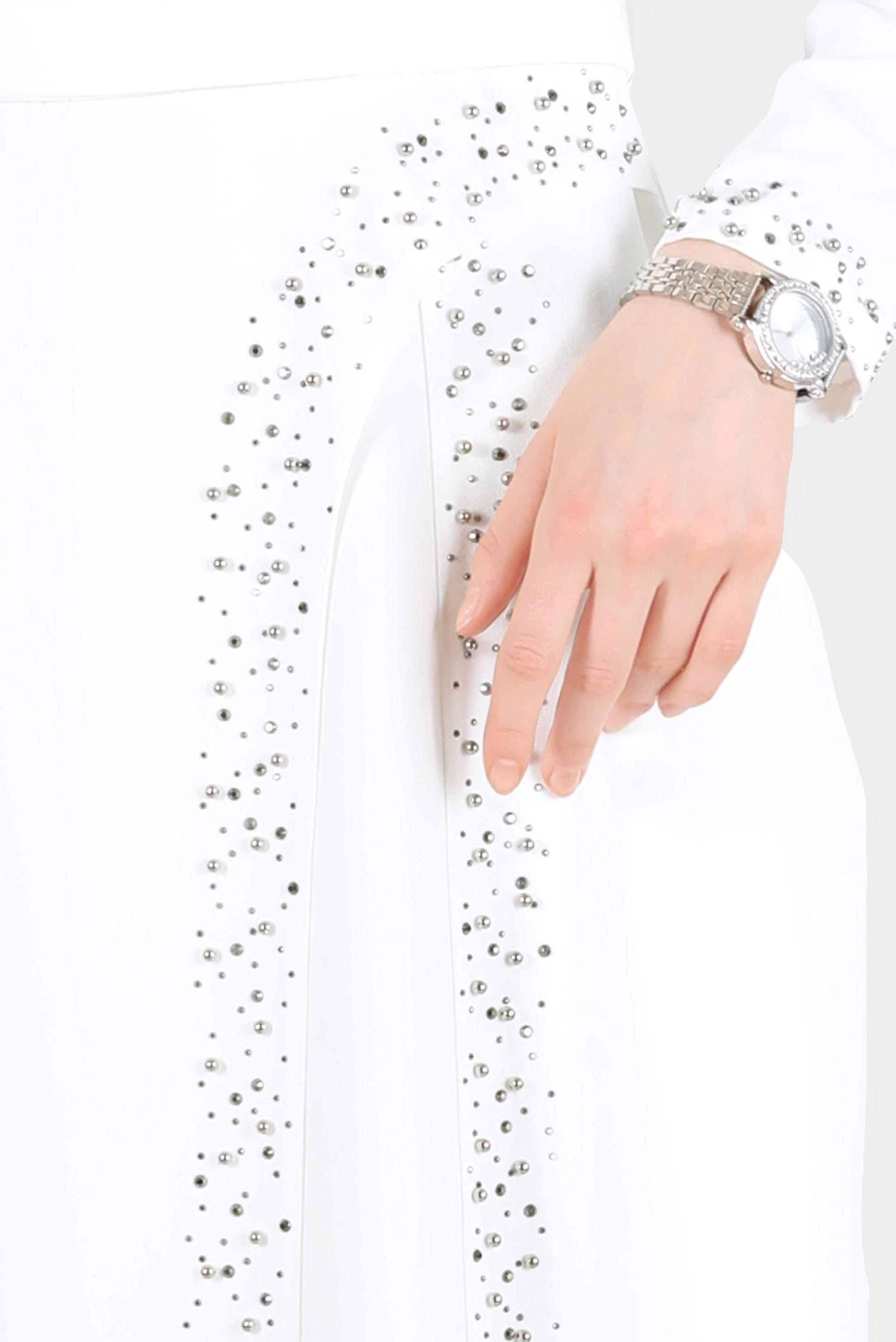 Tesettür giyim BEYAZ BONCUK İŞLEME DETAYLI ABİYE ELBİSE 50206	