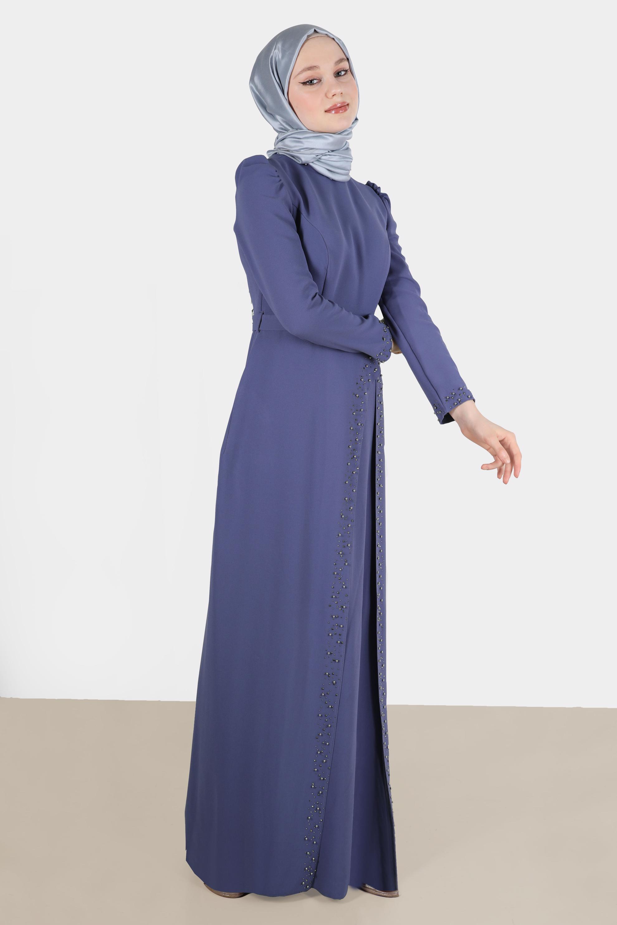 Vêtements hijab POURPRE ROBE DE SOIRÉE BRODERIE PERLES 50206