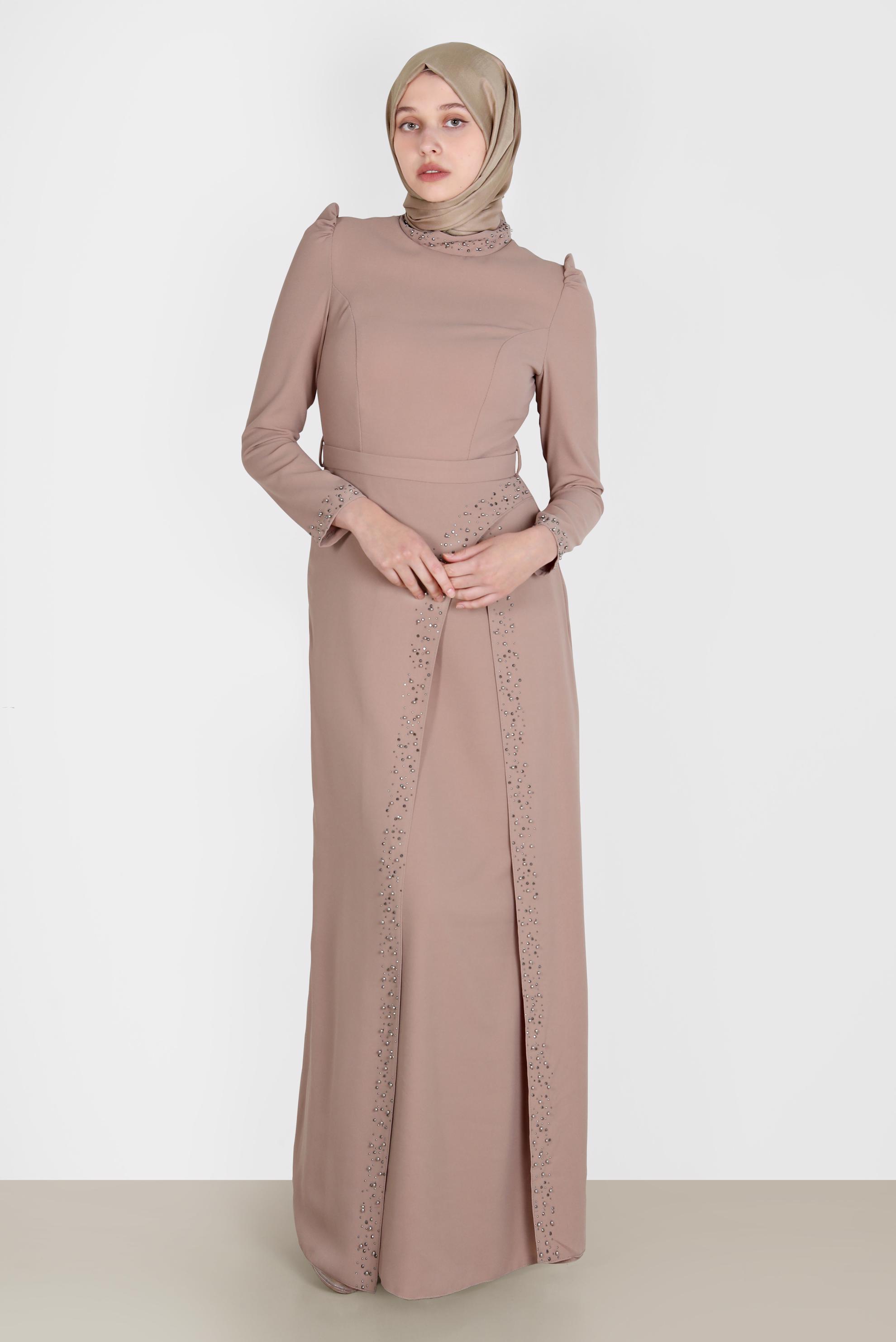 Vêtements hijab BRUN ROBE DE SOIRÉE BRODERIE PERLES 50206
