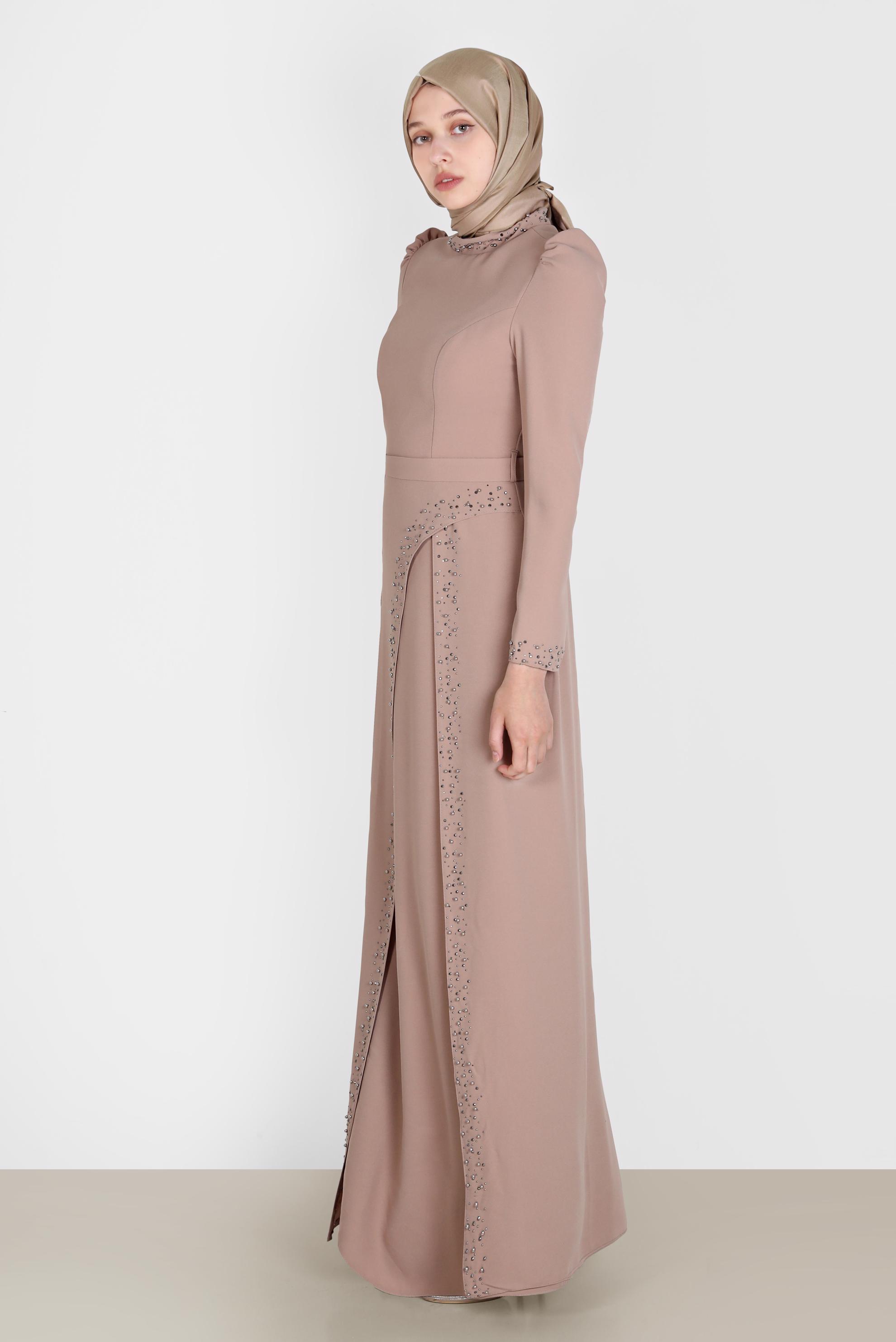 Vêtements hijab BRUN ROBE DE SOIRÉE BRODERIE PERLES 50206