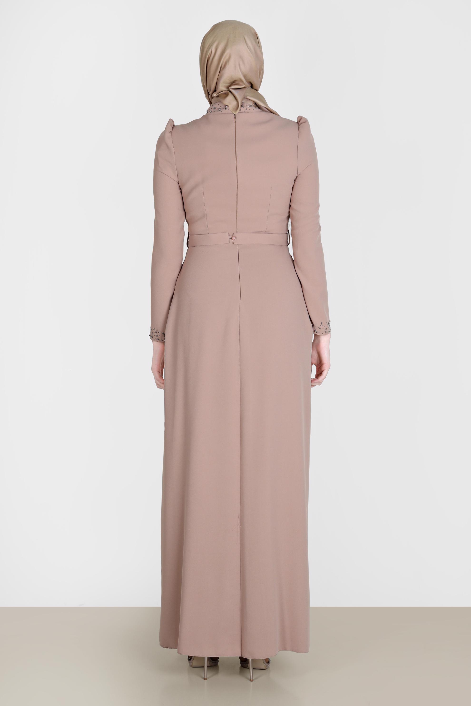 Vêtements hijab BRUN ROBE DE SOIRÉE BRODERIE PERLES 50206