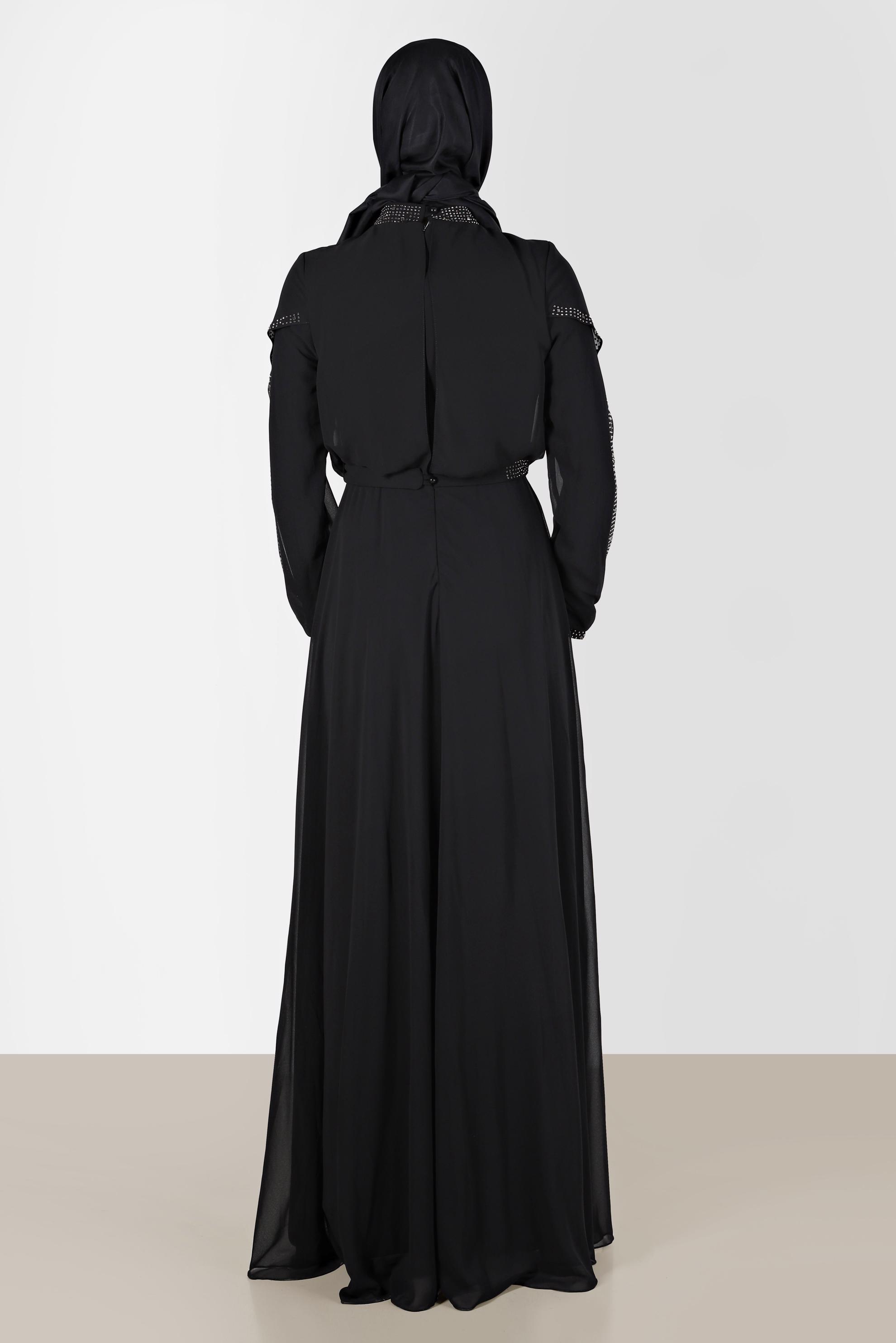 Tesettür giyim SİYAH TAŞLI ŞİFON ABİYE ELBİSE 50211