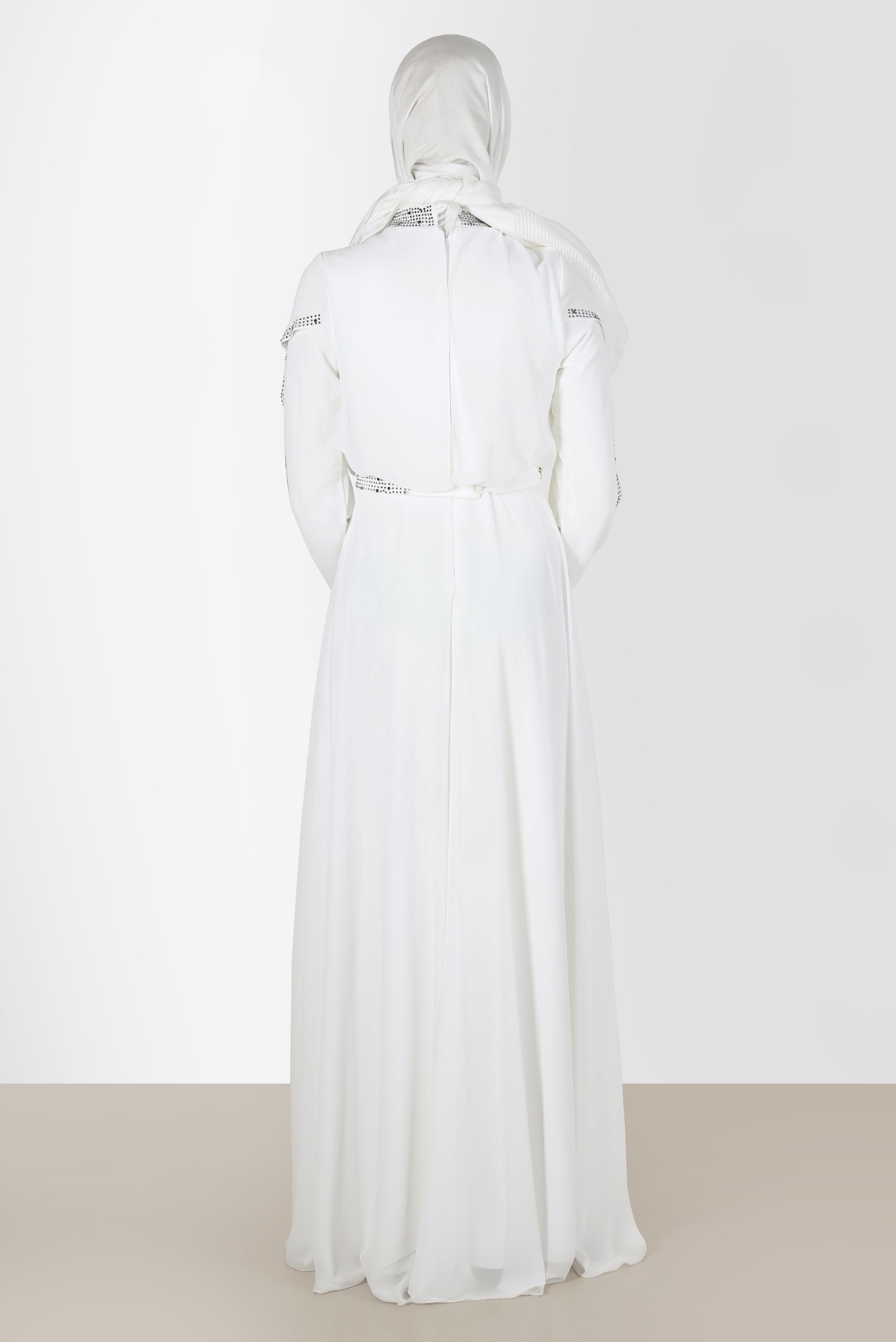 Tesettür giyim BEYAZ TAŞLI ŞİFON ABİYE ELBİSE 50211