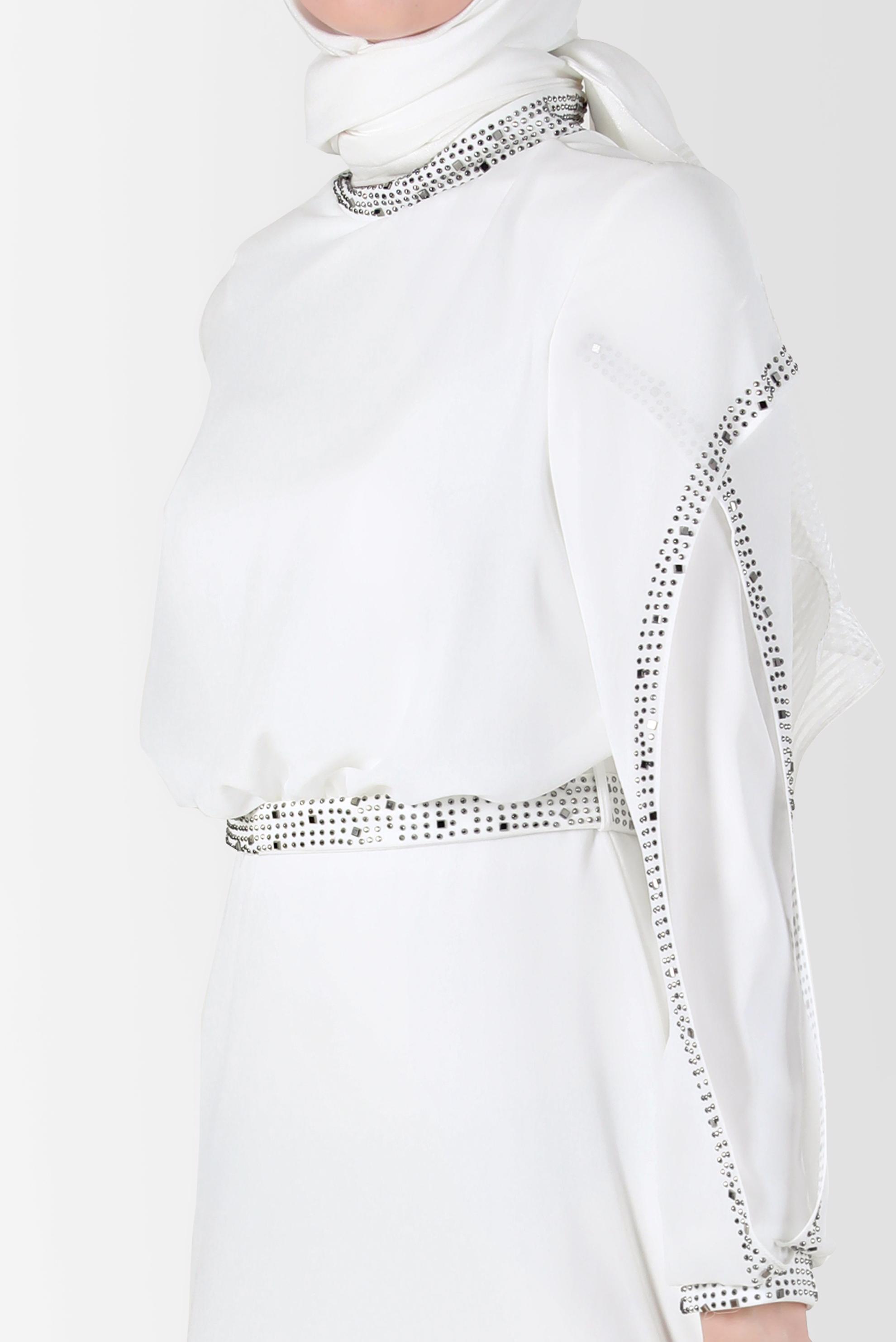 Tesettür giyim BEYAZ TAŞLI ŞİFON ABİYE ELBİSE 50211