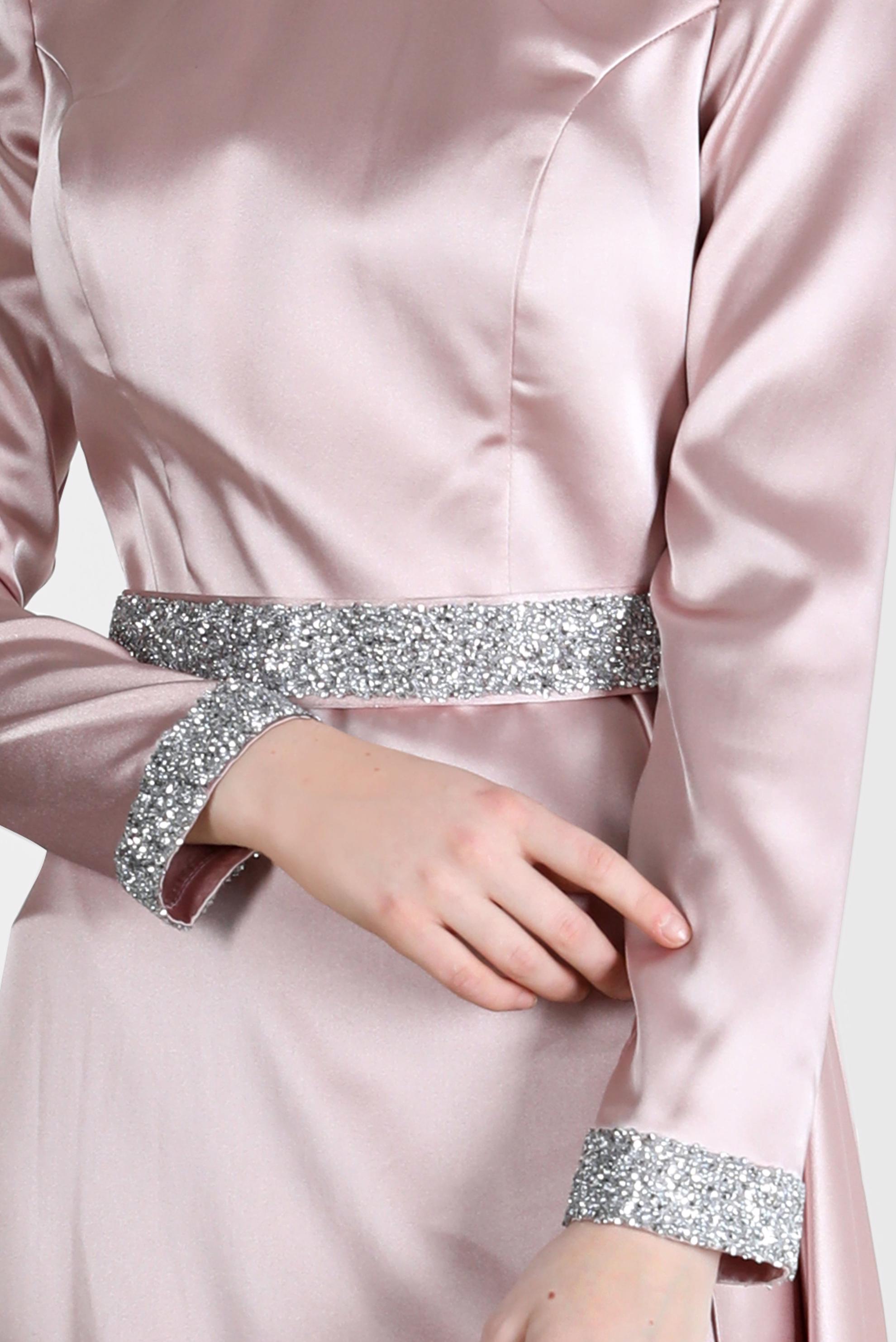 Vêtements hijab POUDRE ROBE DE SOIRÉE EN SATIN CEINTURE DÉTAIL GEM 50212