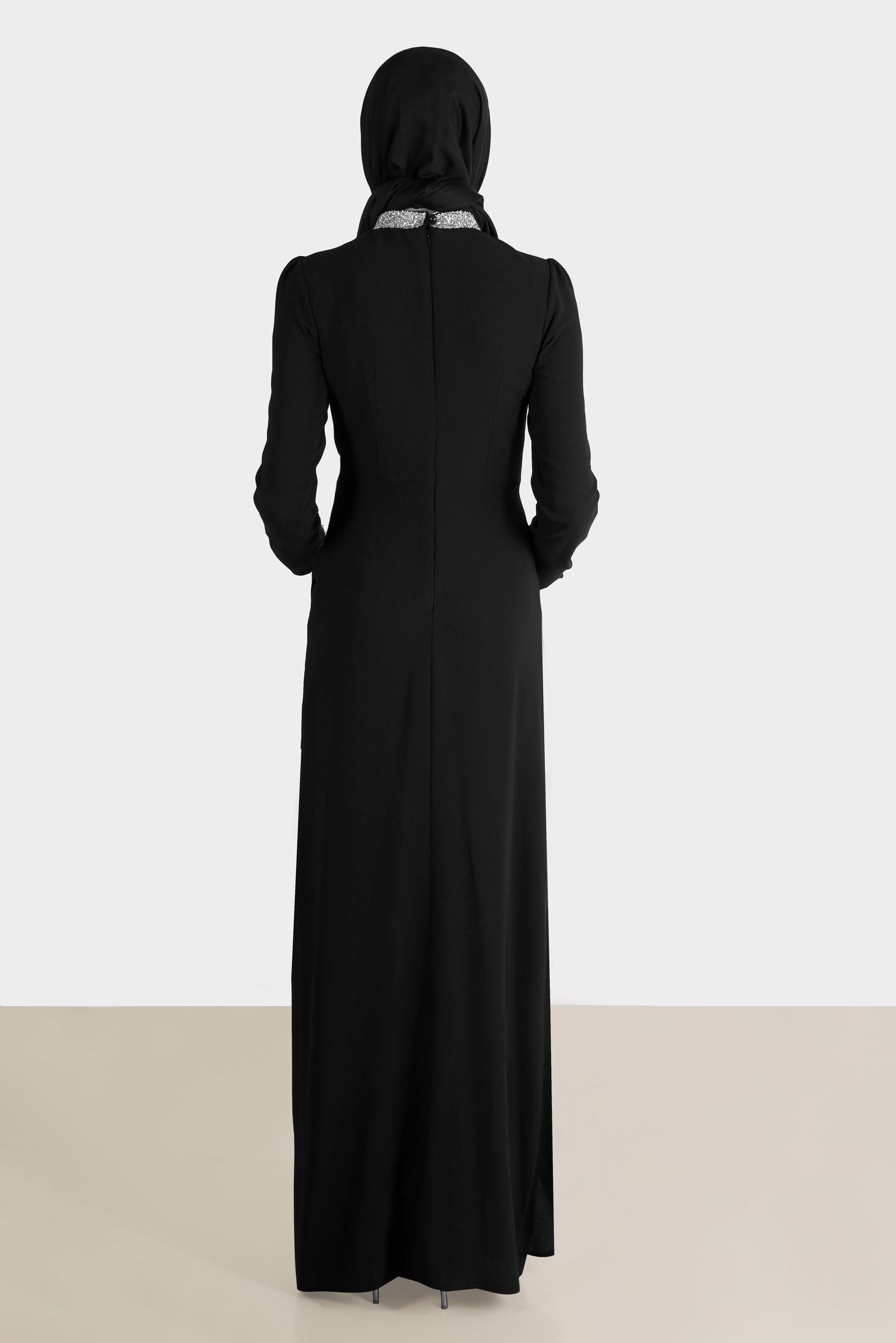 Vêtements hijab NOIR ROBE DE SOIRÉE SMOCKING DÉTAIL GEM 50214