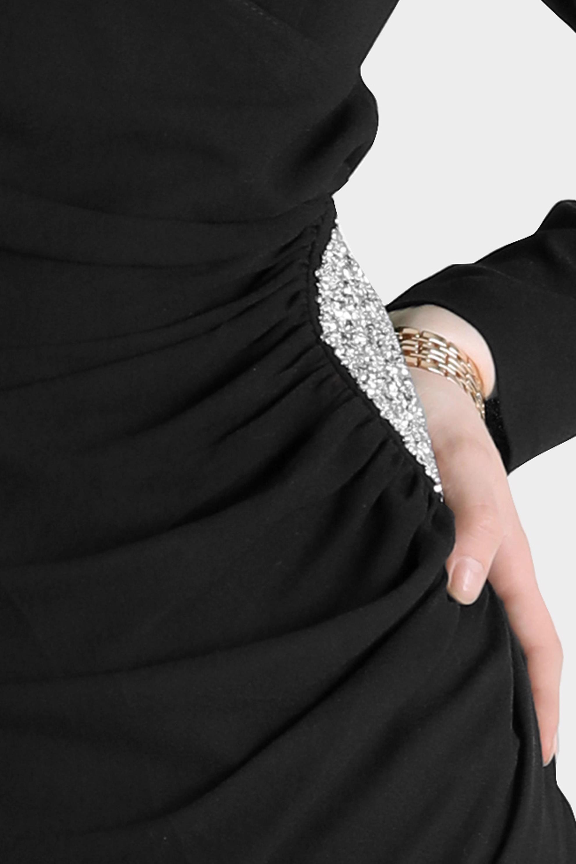 Vêtements hijab NOIR ROBE DE SOIRÉE SMOCKING DÉTAIL GEM 50214