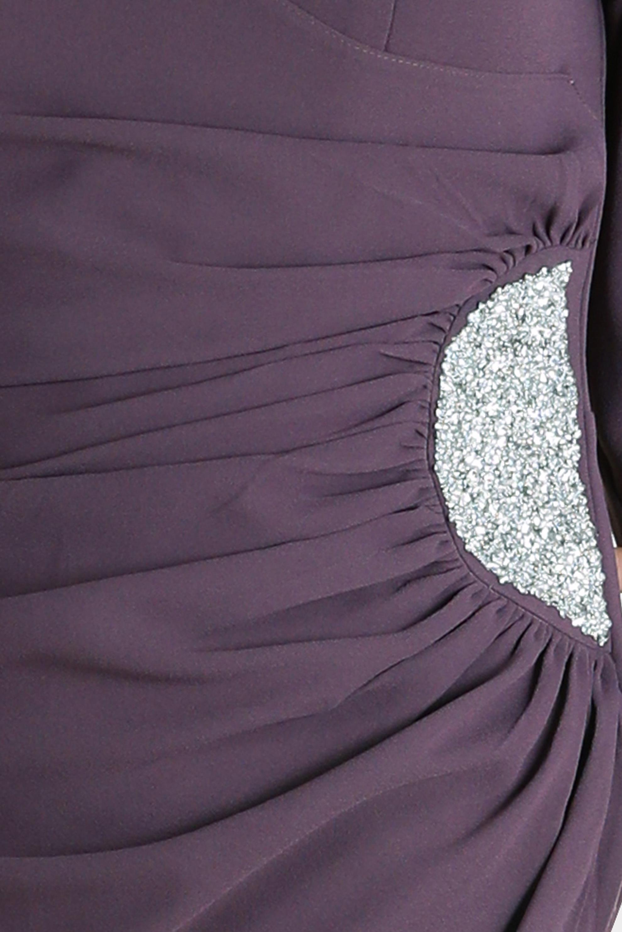 Tesettür giyim MOR TAŞ DETAYLI BÜZGÜLÜ ABİYE ELBİSE 50214 