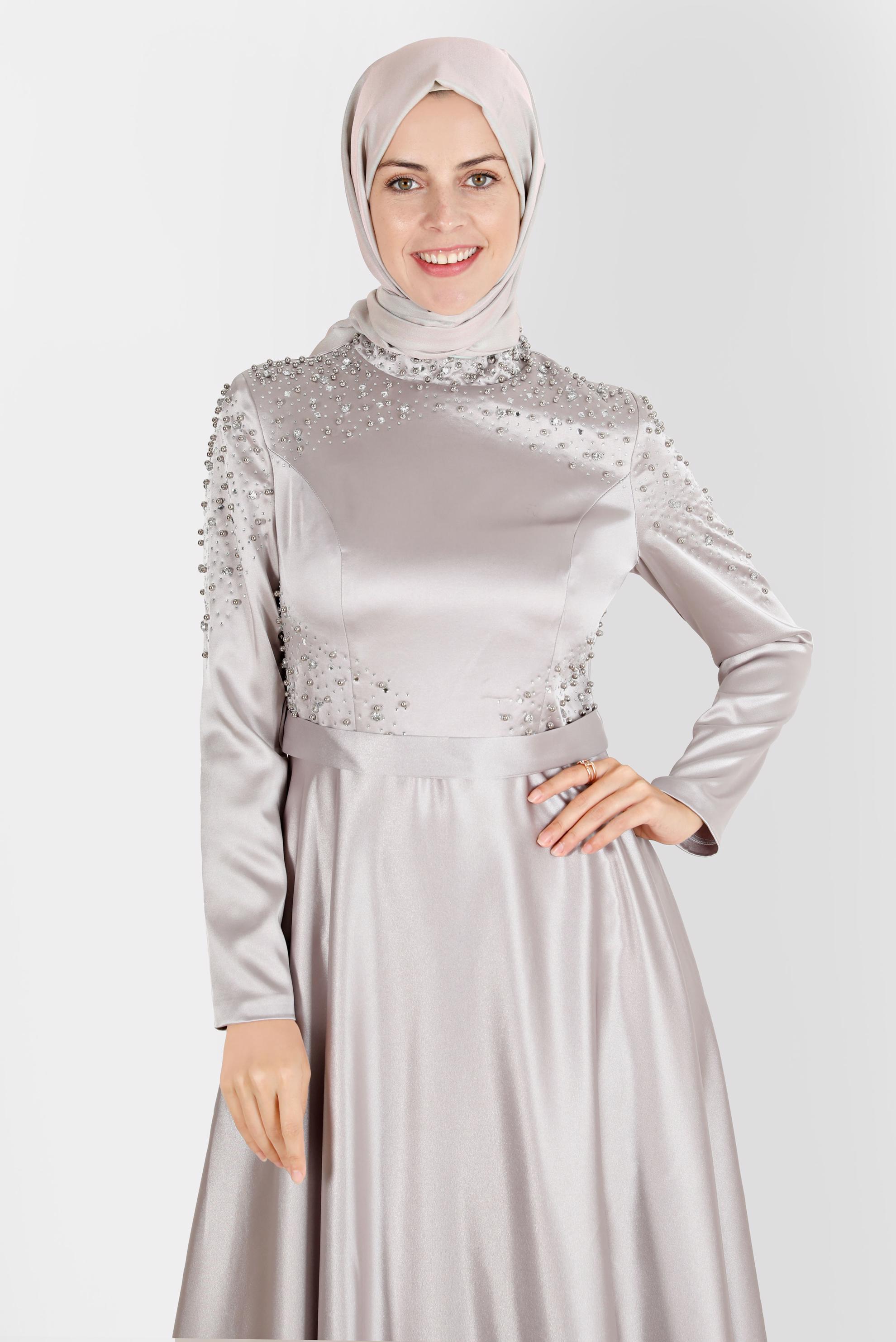 Vêtements hijab GRIS ROBE DE SOIRÉE EN SATIN 50215