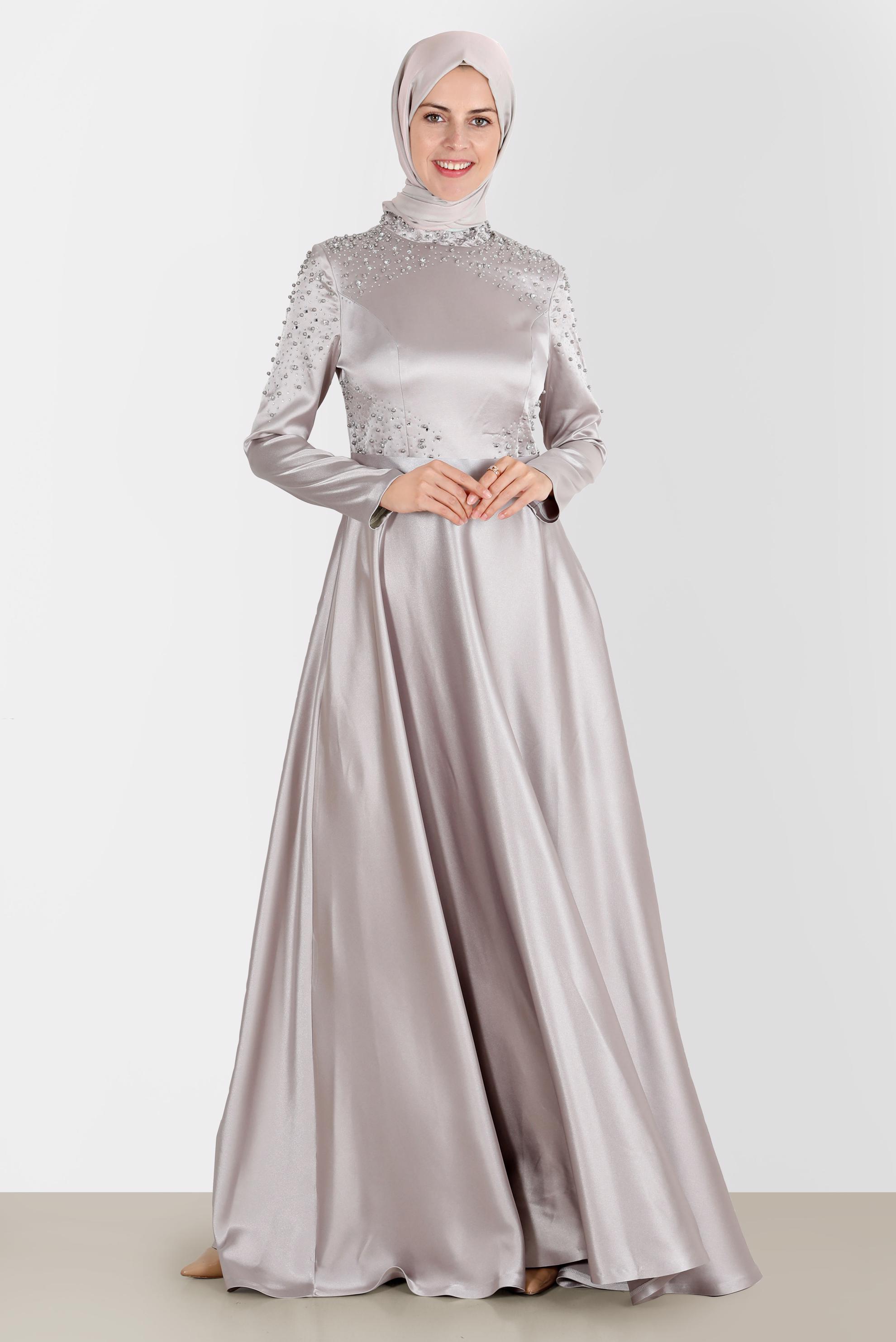 Vêtements hijab GRIS ROBE DE SOIRÉE EN SATIN 50215