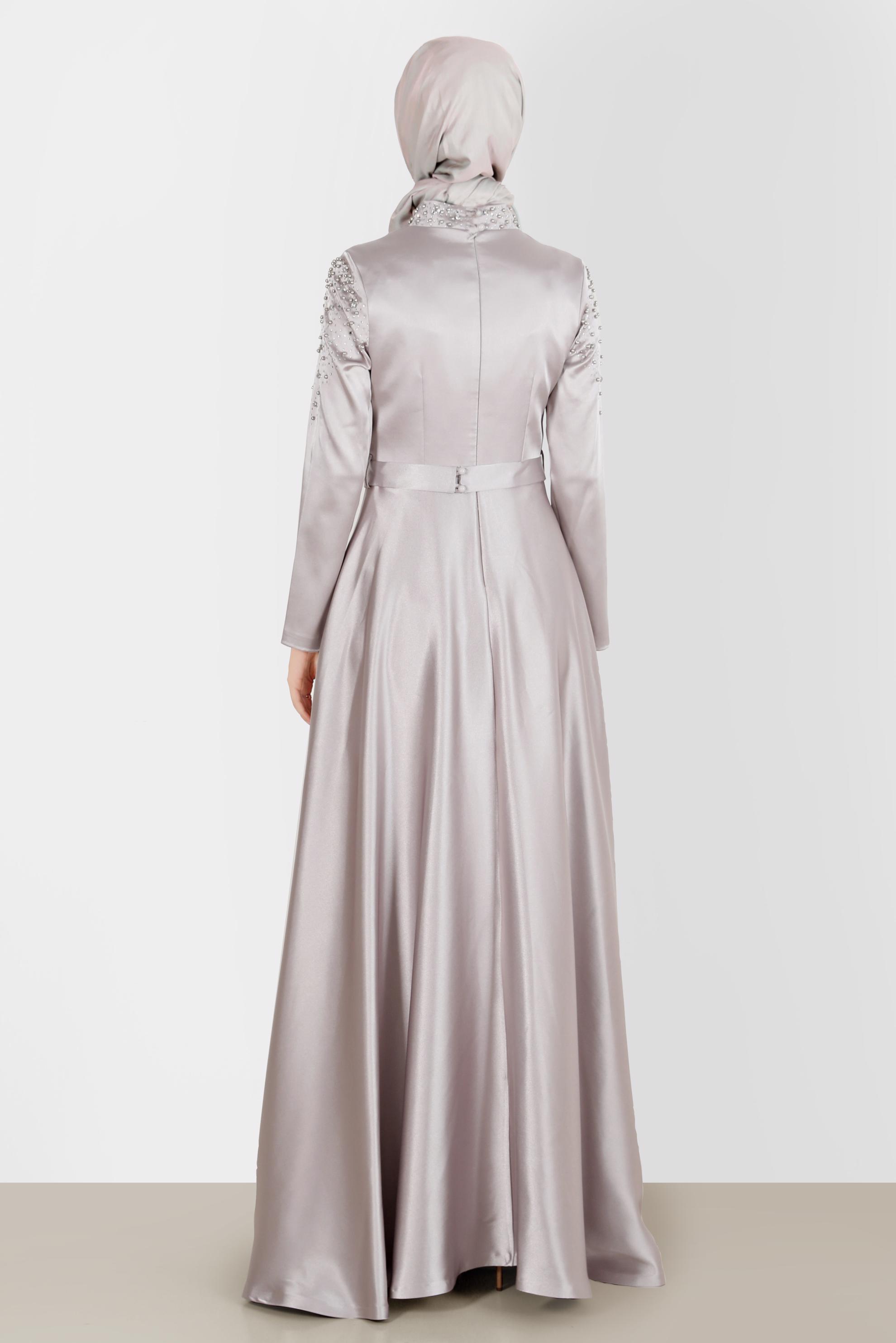 Vêtements hijab GRIS ROBE DE SOIRÉE EN SATIN 50215