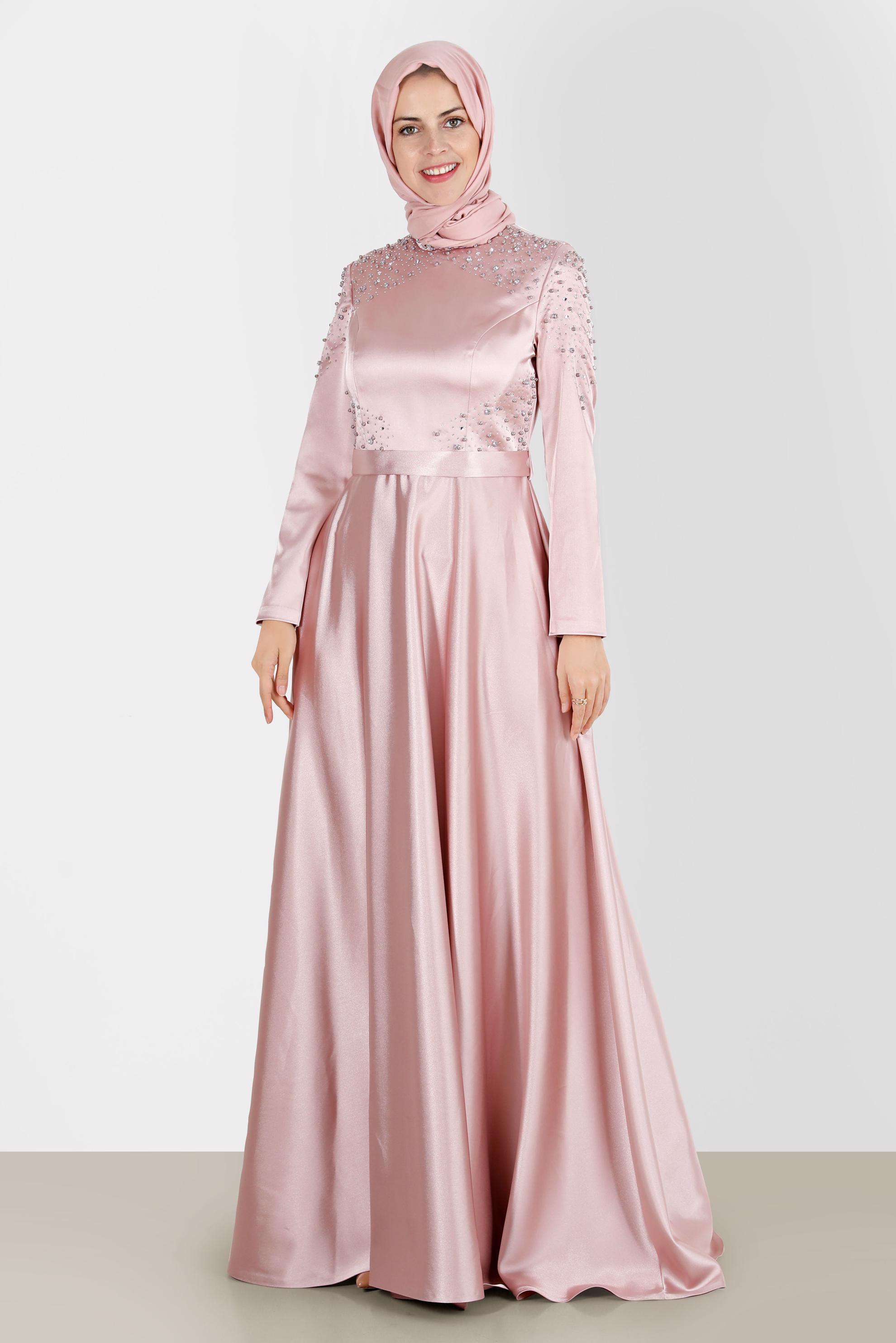 Vêtements hijab POUDRE ROBE DE SOIRÉE EN SATIN 50215