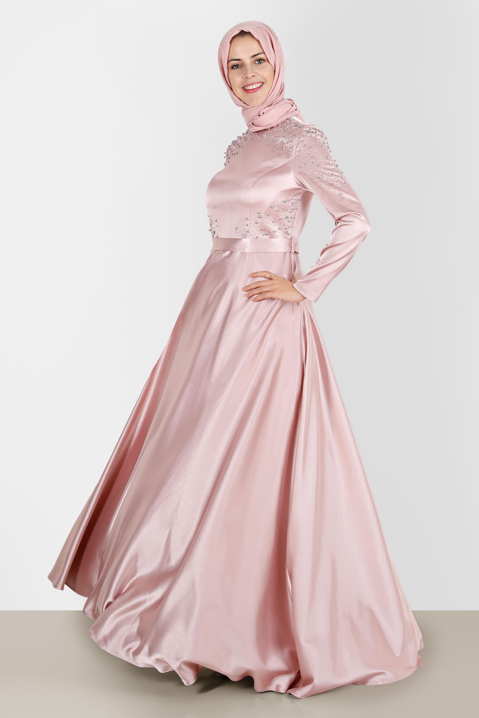Vêtements hijab POUDRE ROBE DE SOIRÉE EN SATIN 50215