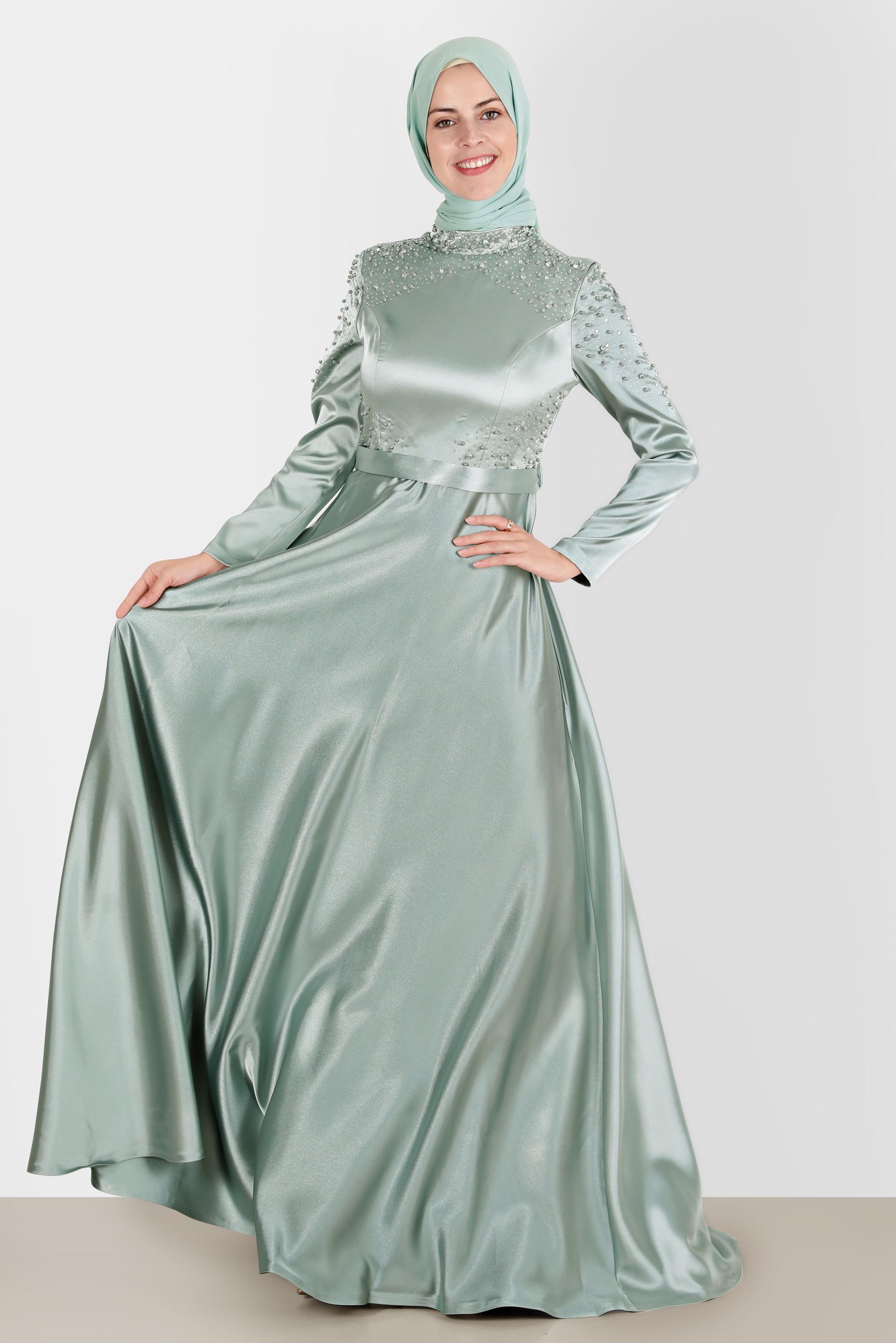 Vêtements hijab VERT ROBE DE SOIRÉE EN SATIN 50215