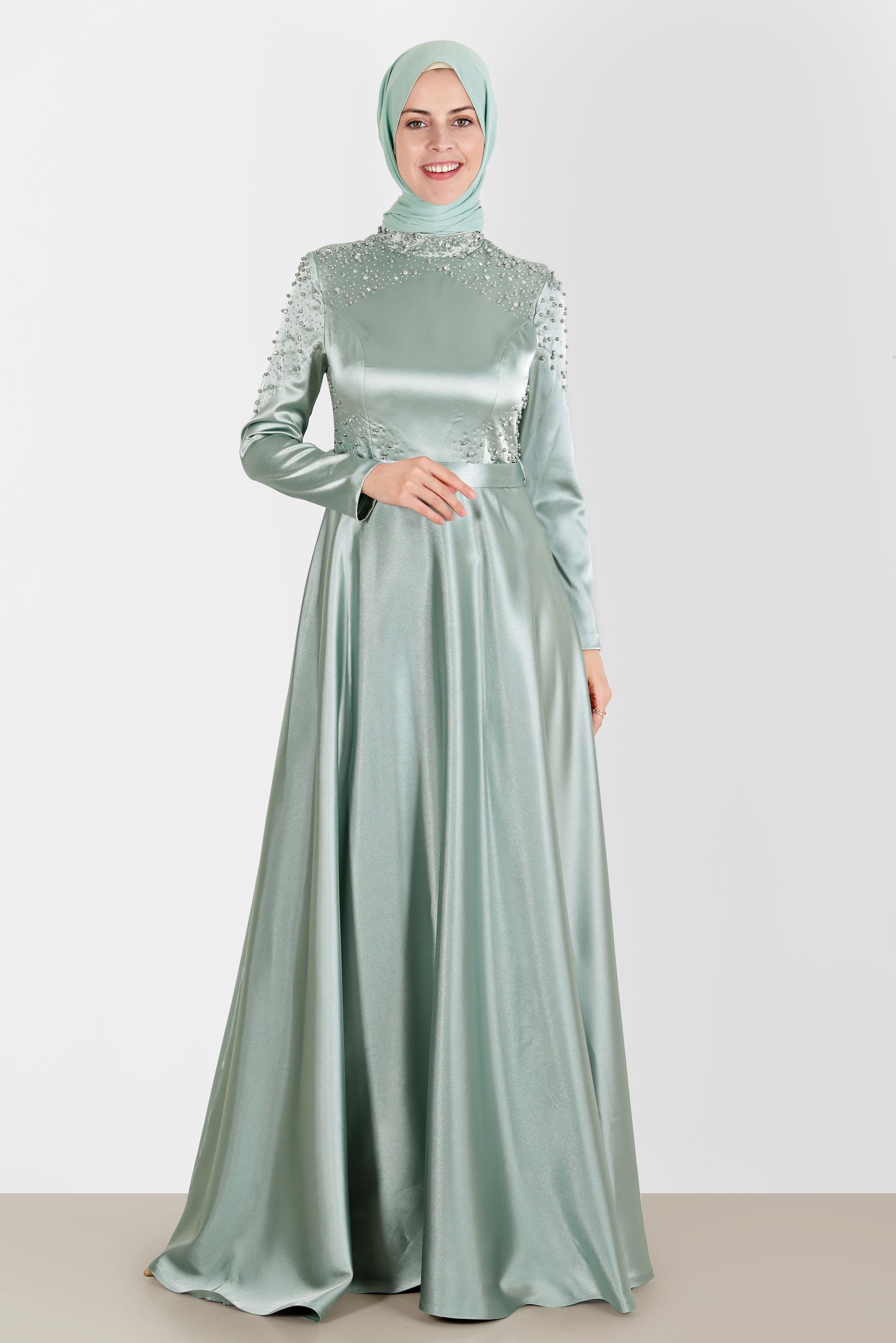 Vêtements hijab VERT ROBE DE SOIRÉE EN SATIN 50215
