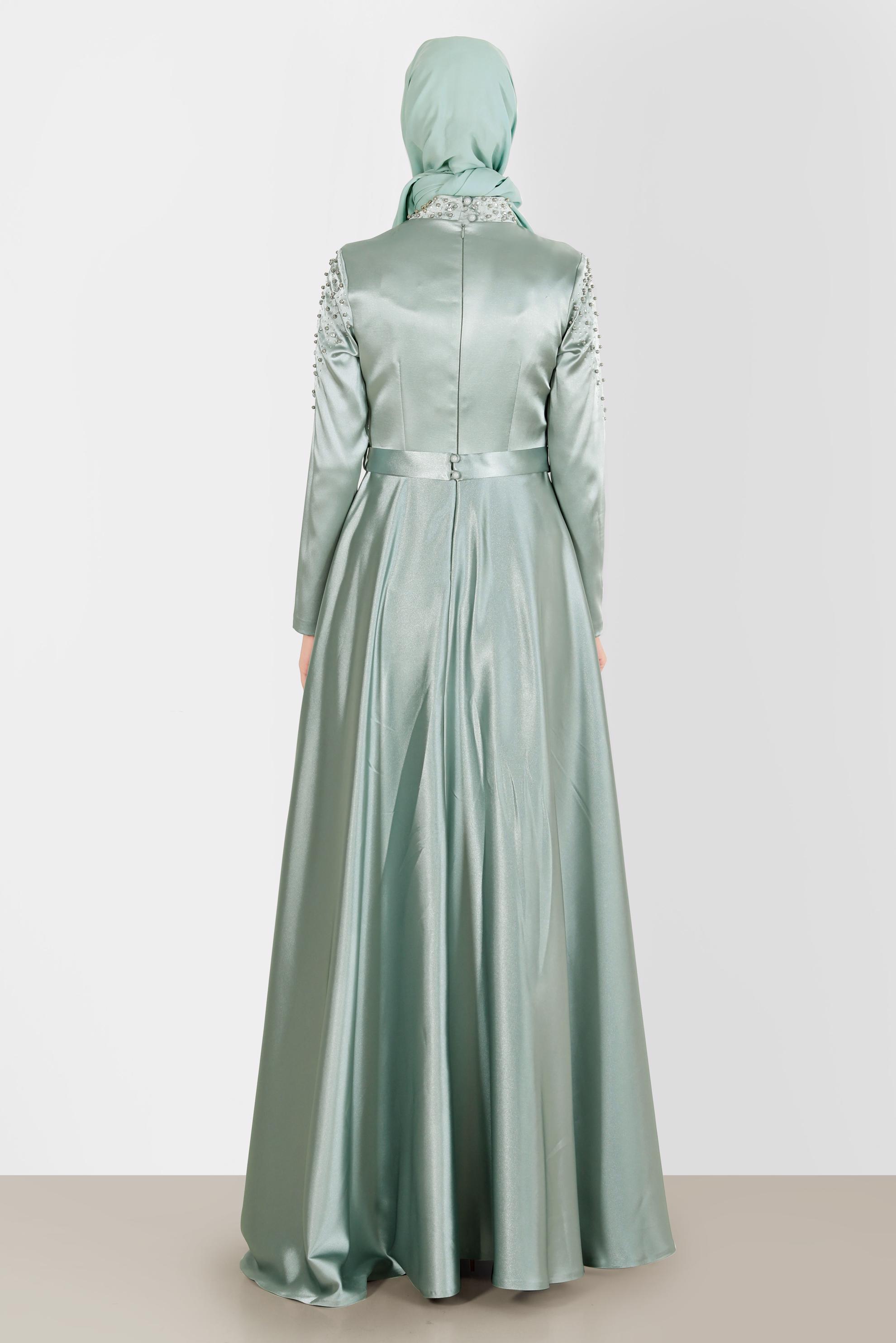 Vêtements hijab VERT ROBE DE SOIRÉE EN SATIN 50215