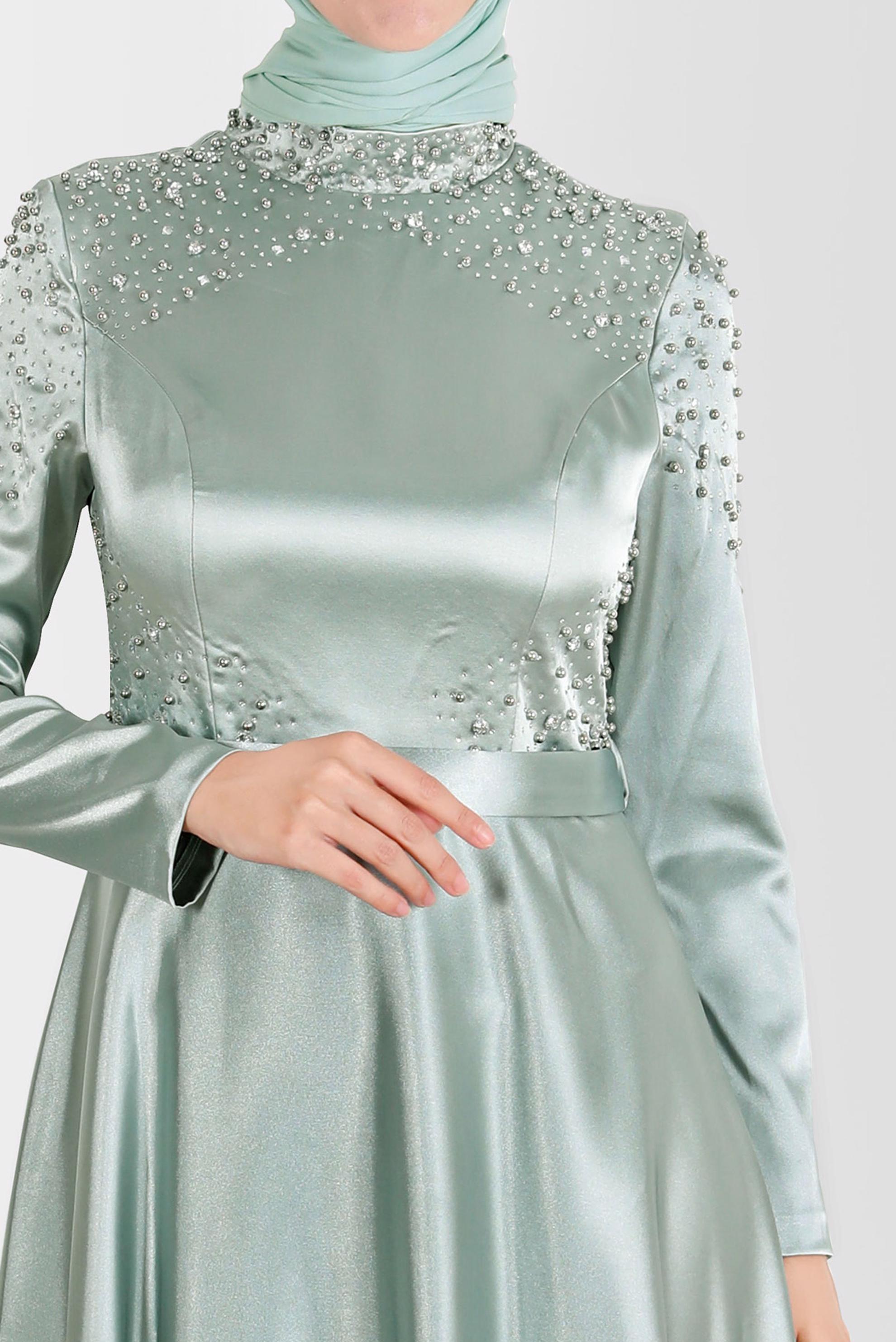 Vêtements hijab VERT ROBE DE SOIRÉE EN SATIN 50215