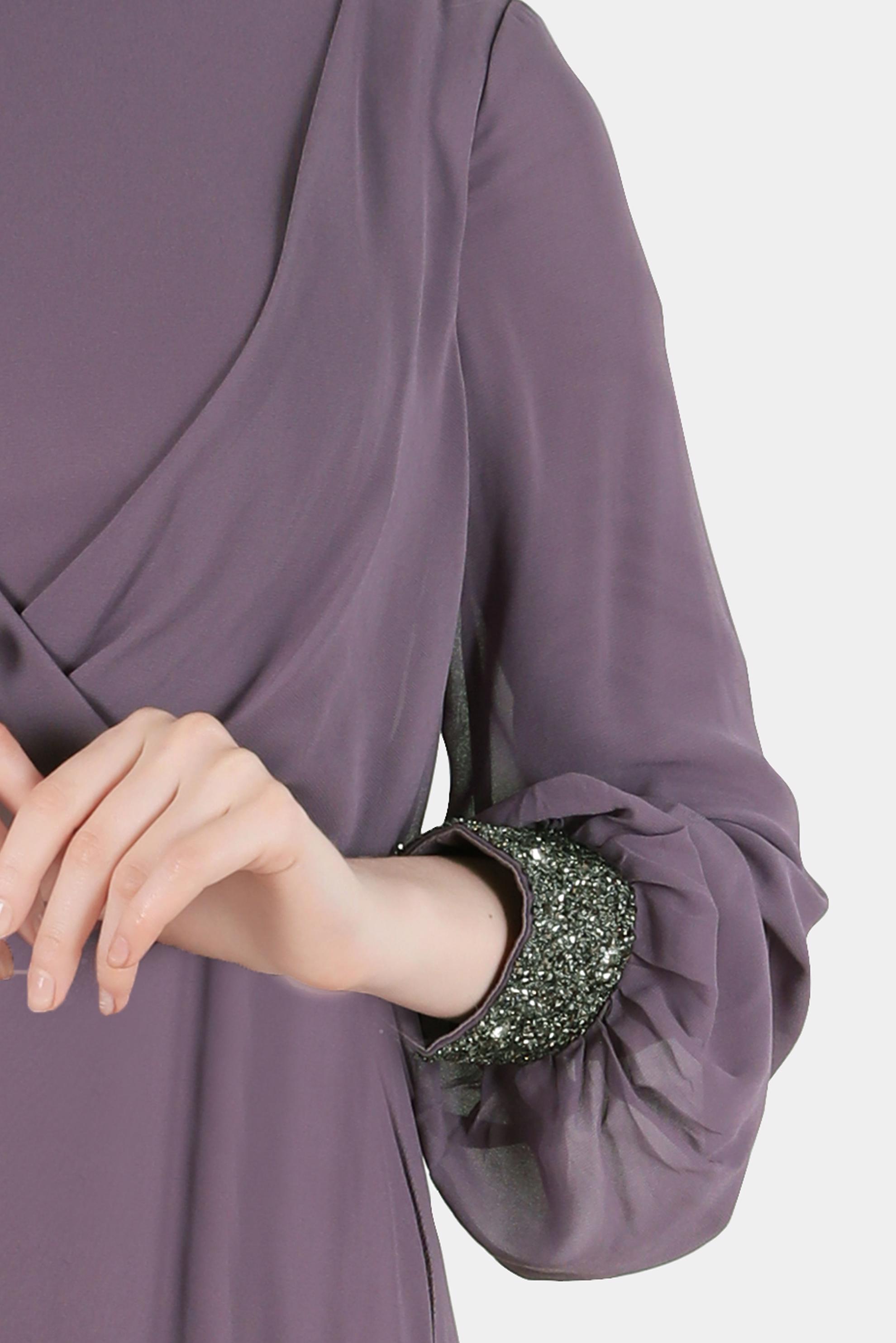 Tesettür giyim MOR TAŞ DETAYLI ŞİFON ABİYE ELBİSE 50216 