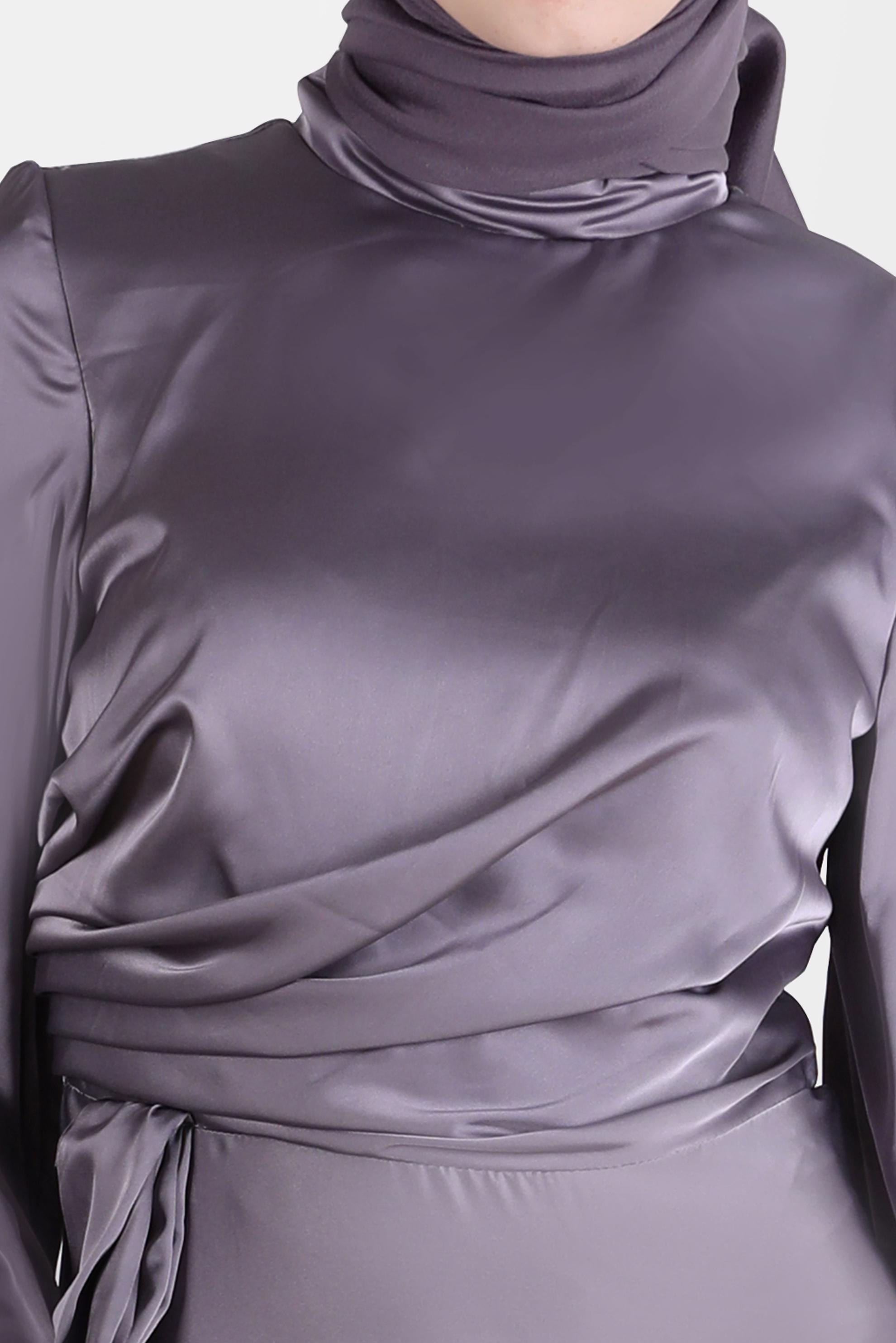 Tesettür giyim MÜRDÜM YANDAN BÜZGÜLÜ SATEN ABİYE ELBİSE 50217	