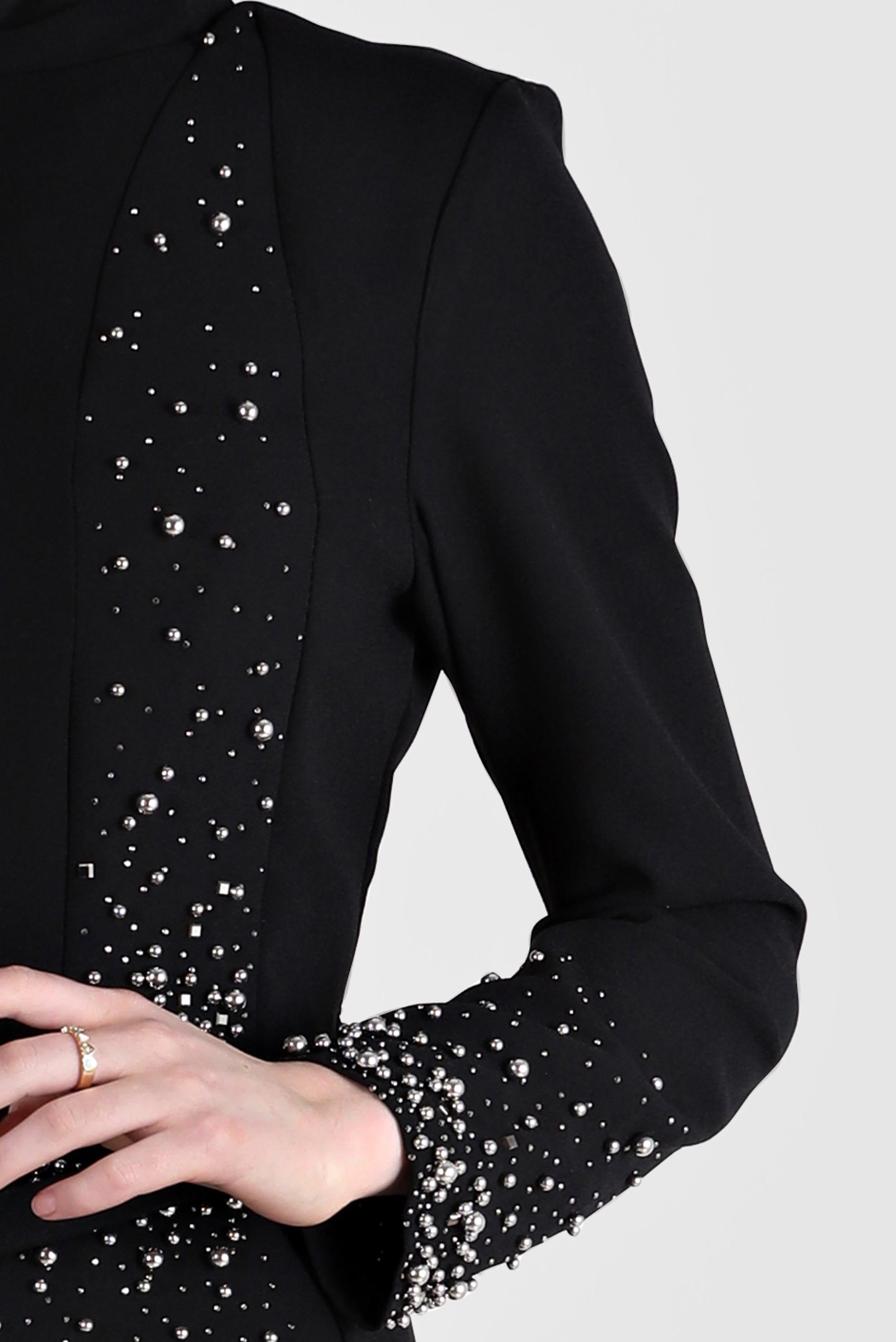 Tesettür giyim SİYAH TAŞ VE BONCUK DETAYLI KEMERLİ ELBİSE 50220 