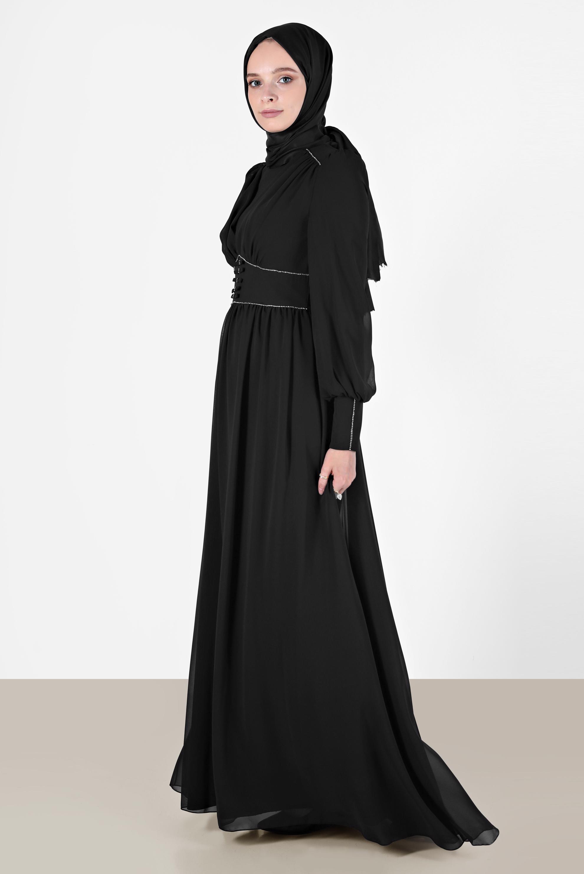 Tesettür giyim SİYAH TAŞ DETAYLI ŞİFON ABİYE 50221