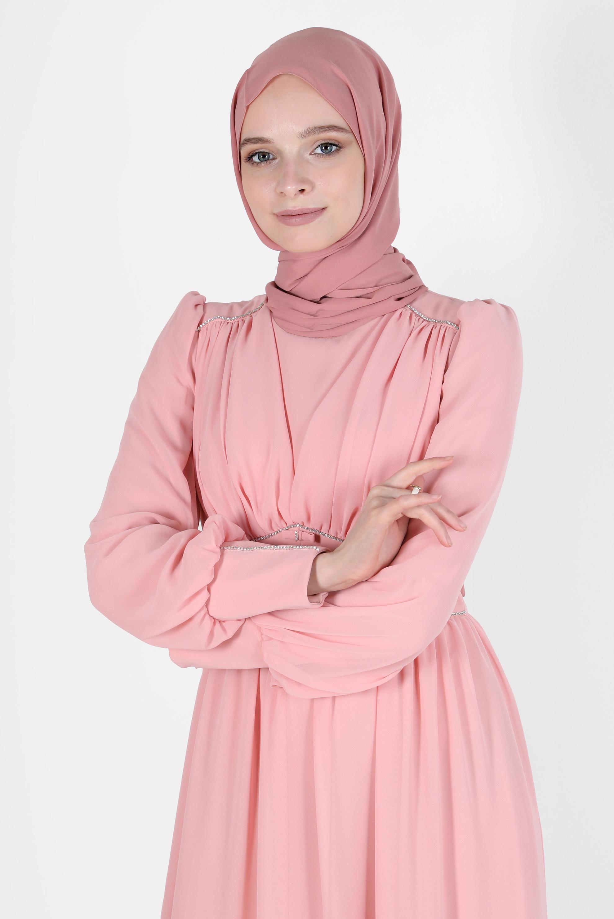 Tesettür giyim PUDRA TAŞ DETAYLI ŞİFON ABİYE 50221