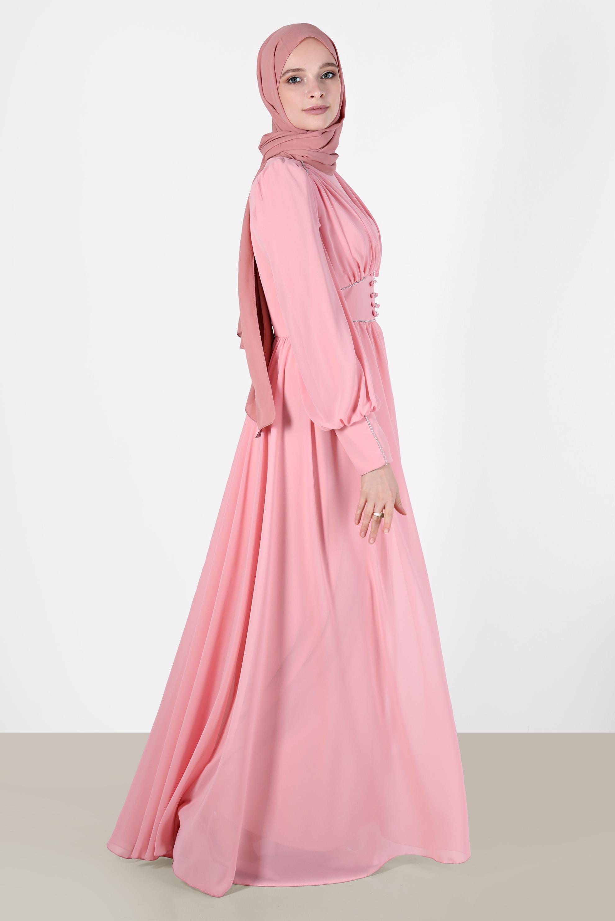 Tesettür giyim PUDRA TAŞ DETAYLI ŞİFON ABİYE 50221