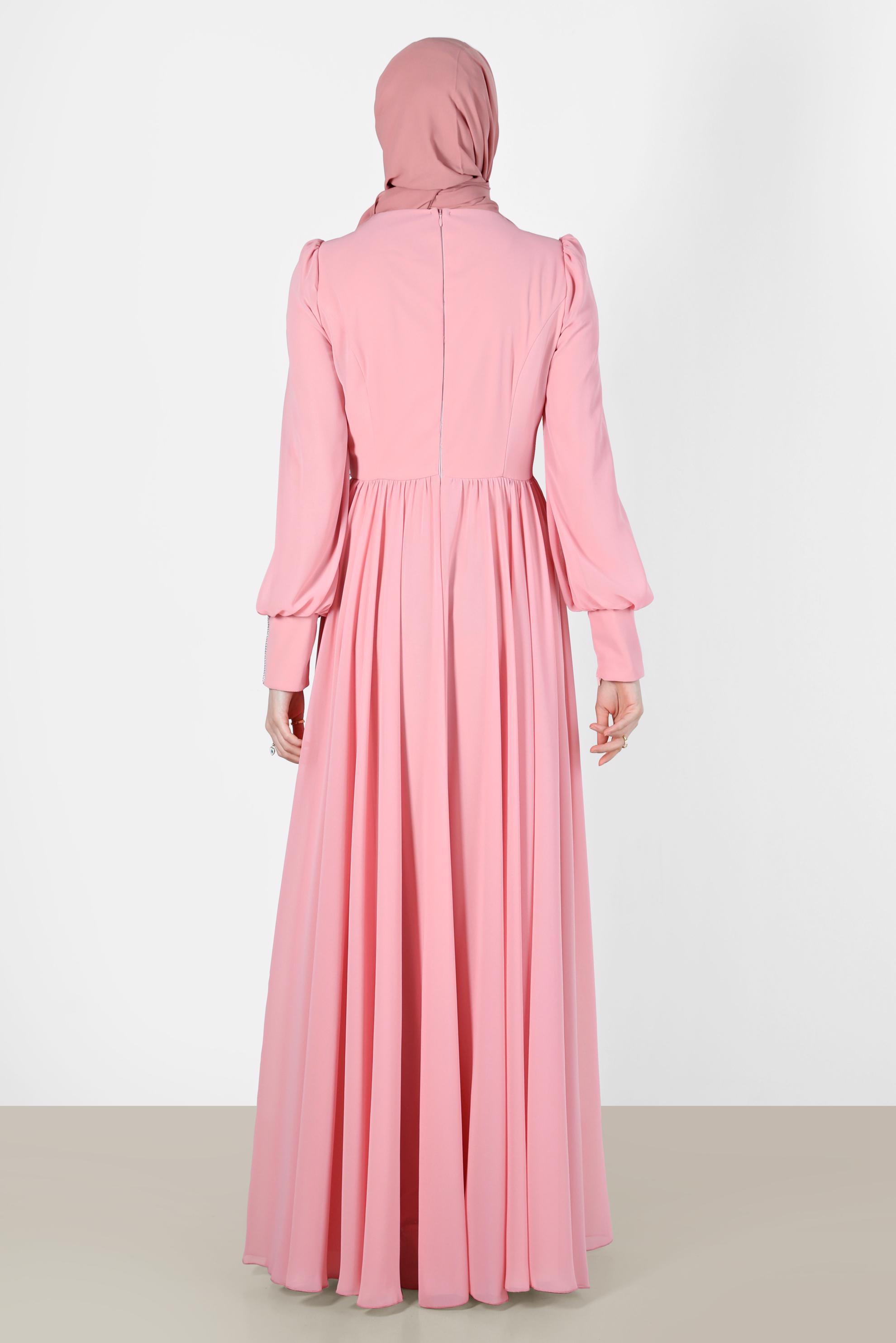 Tesettür giyim PUDRA TAŞ DETAYLI ŞİFON ABİYE 50221