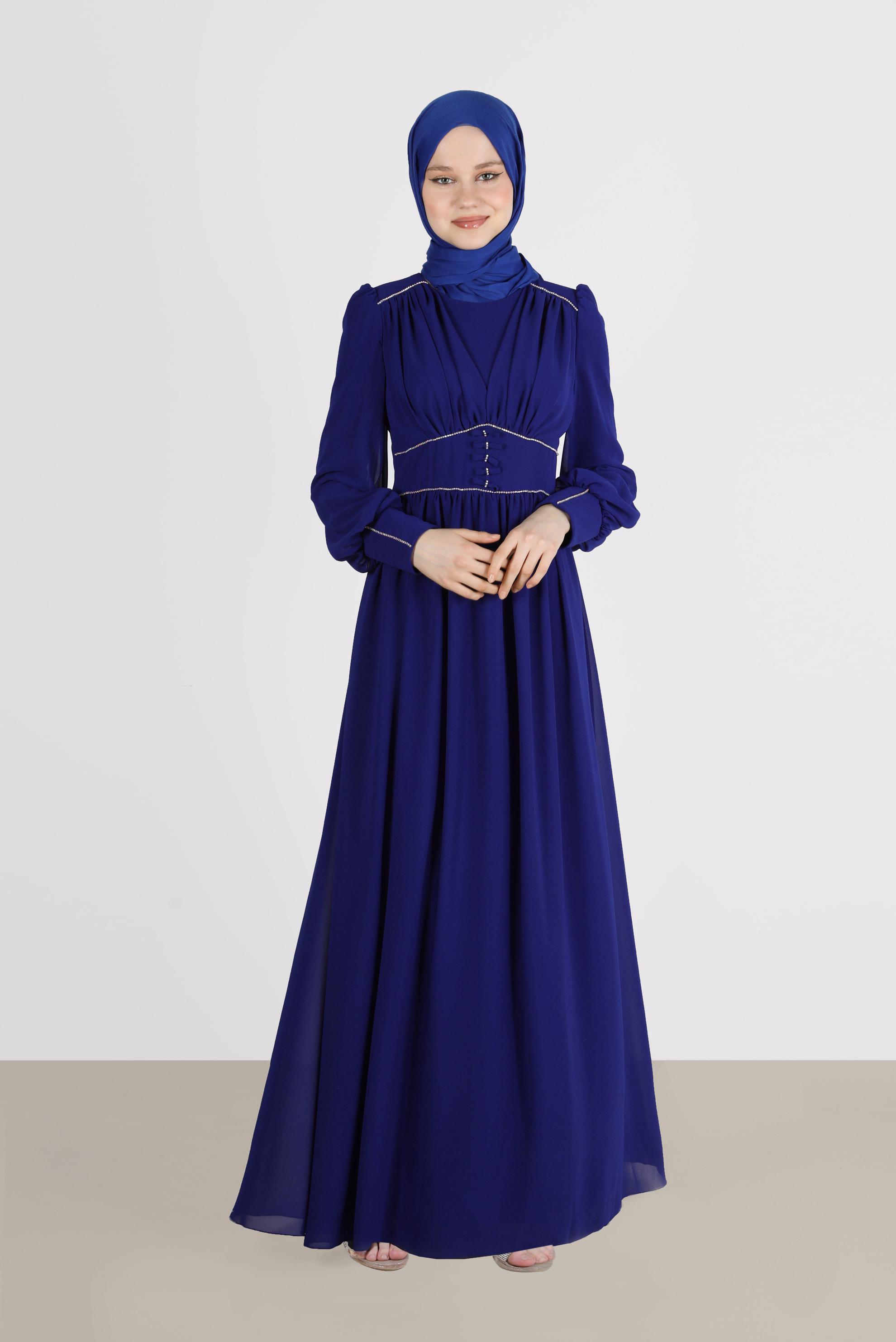 Tesettür giyim LACİVERT TAŞ DETAYLI ŞİFON ABİYE 50221