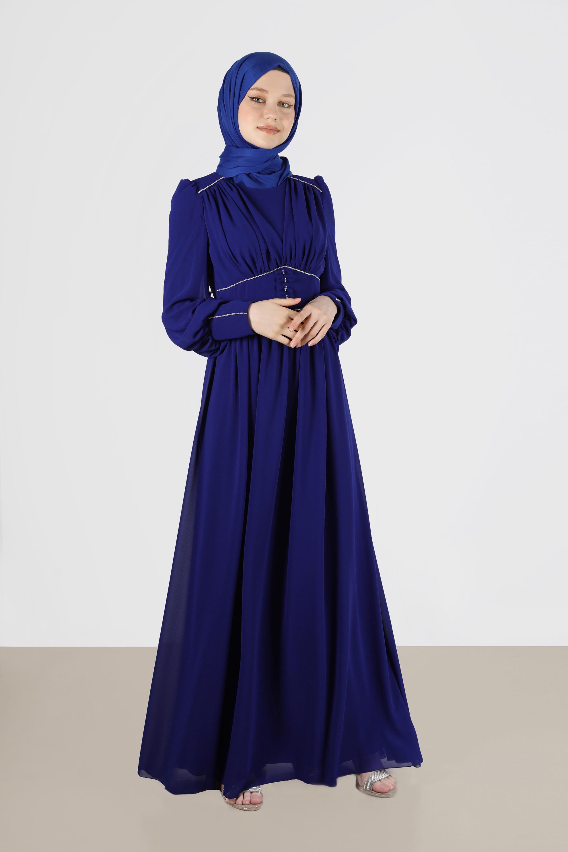 Tesettür giyim LACİVERT TAŞ DETAYLI ŞİFON ABİYE 50221