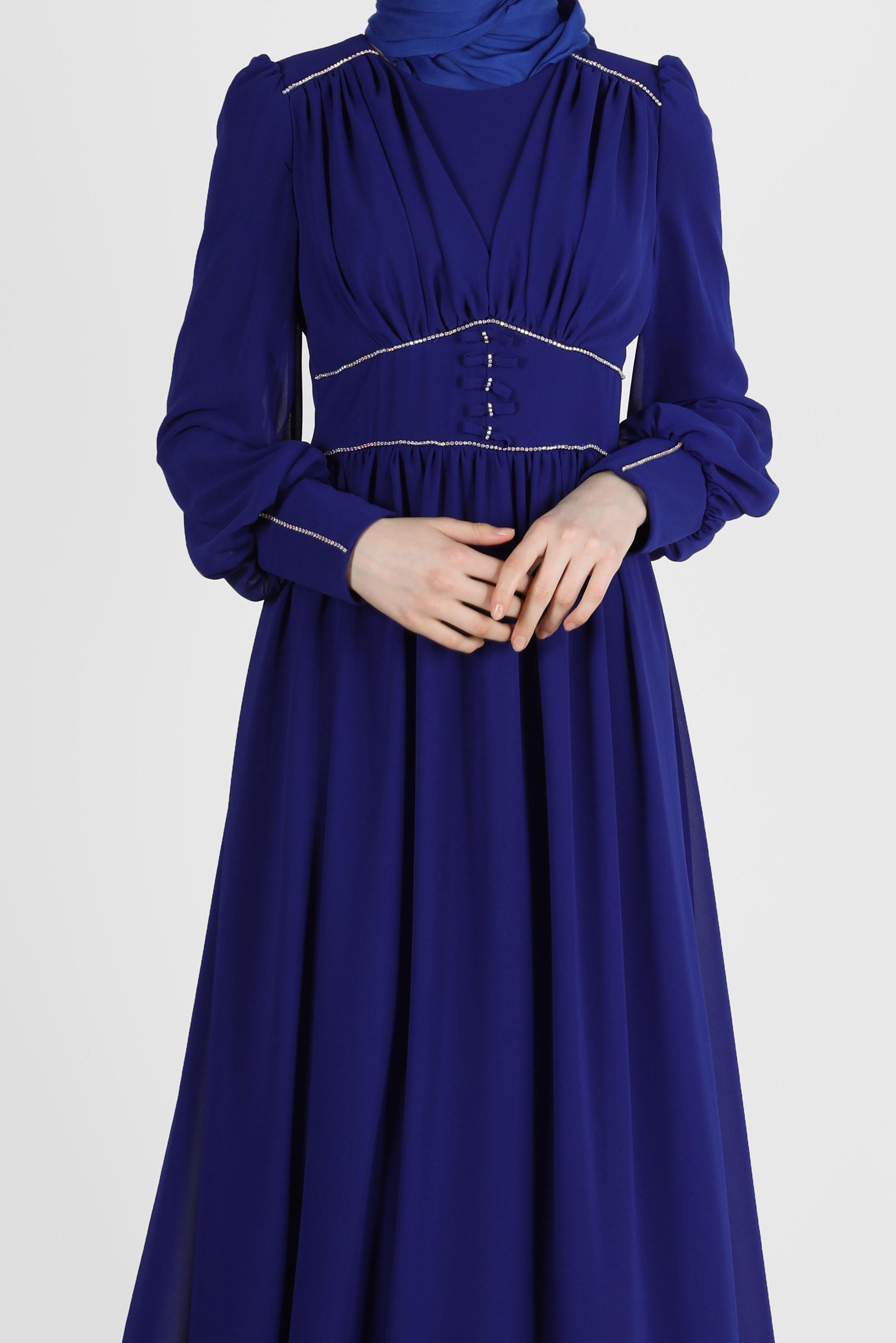 Tesettür giyim LACİVERT TAŞ DETAYLI ŞİFON ABİYE 50221