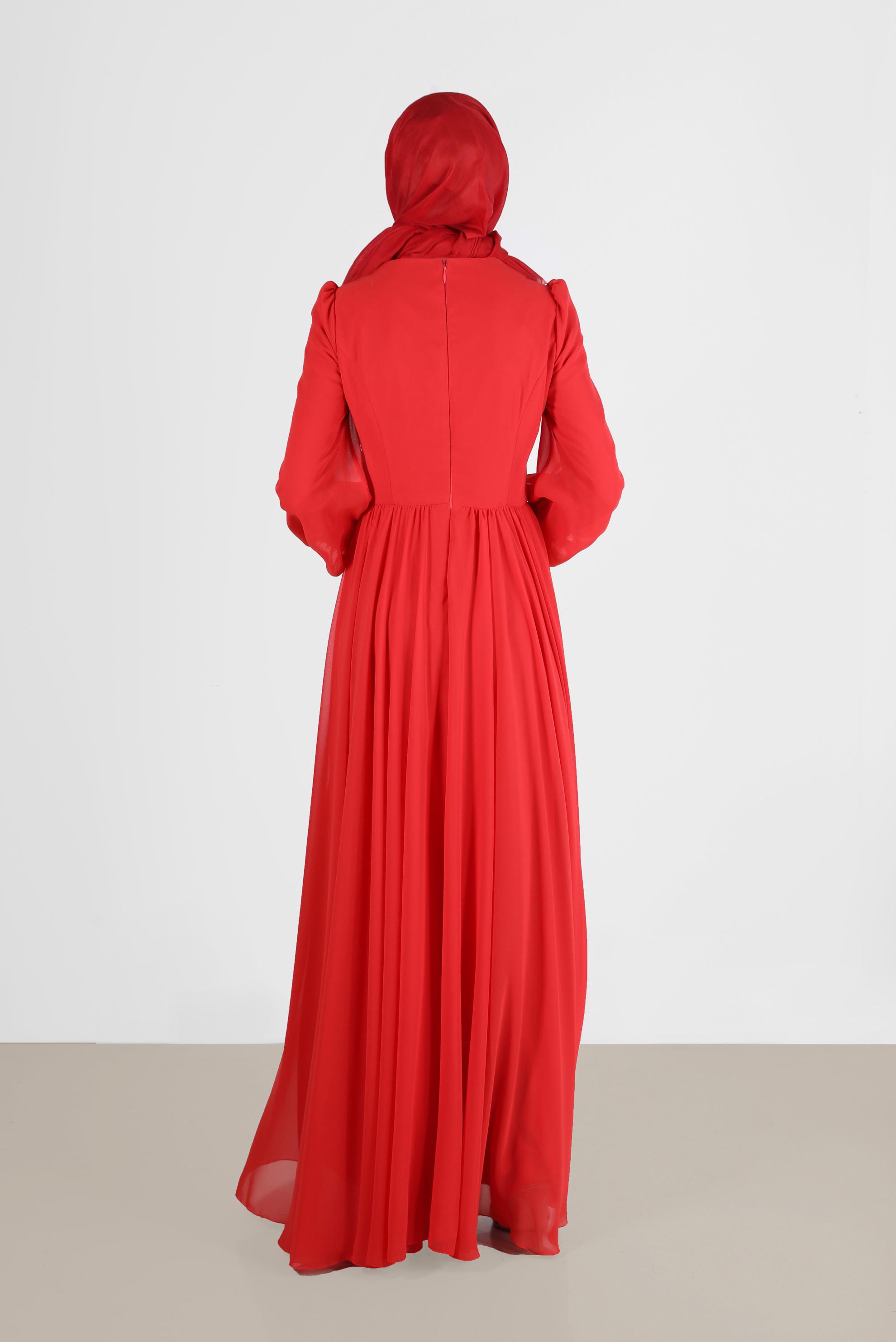 Tesettür giyim KIRMIZI TAŞ DETAYLI ŞİFON ABİYE 50221