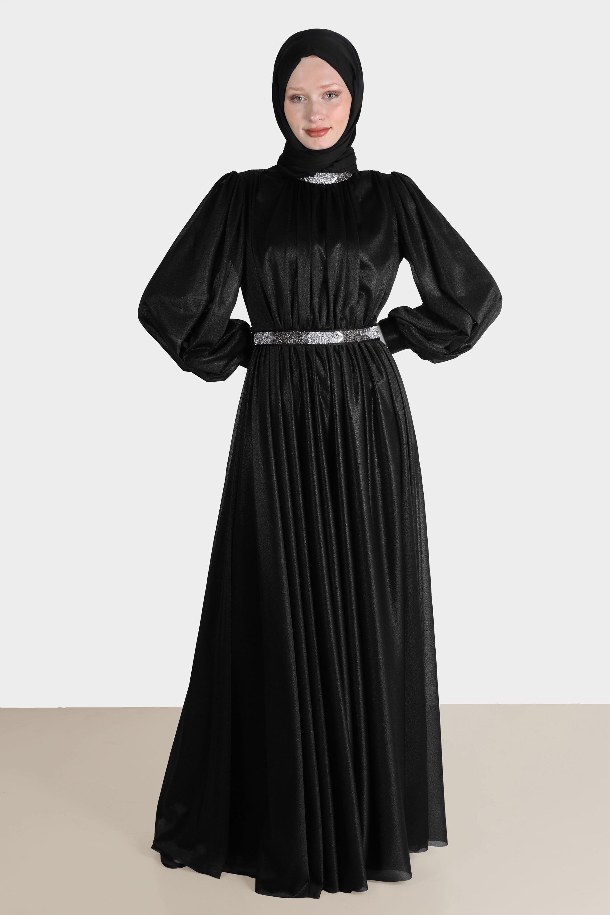 Tesettür giyim SİYAH TAŞLI FOİL ABİYE 50223	